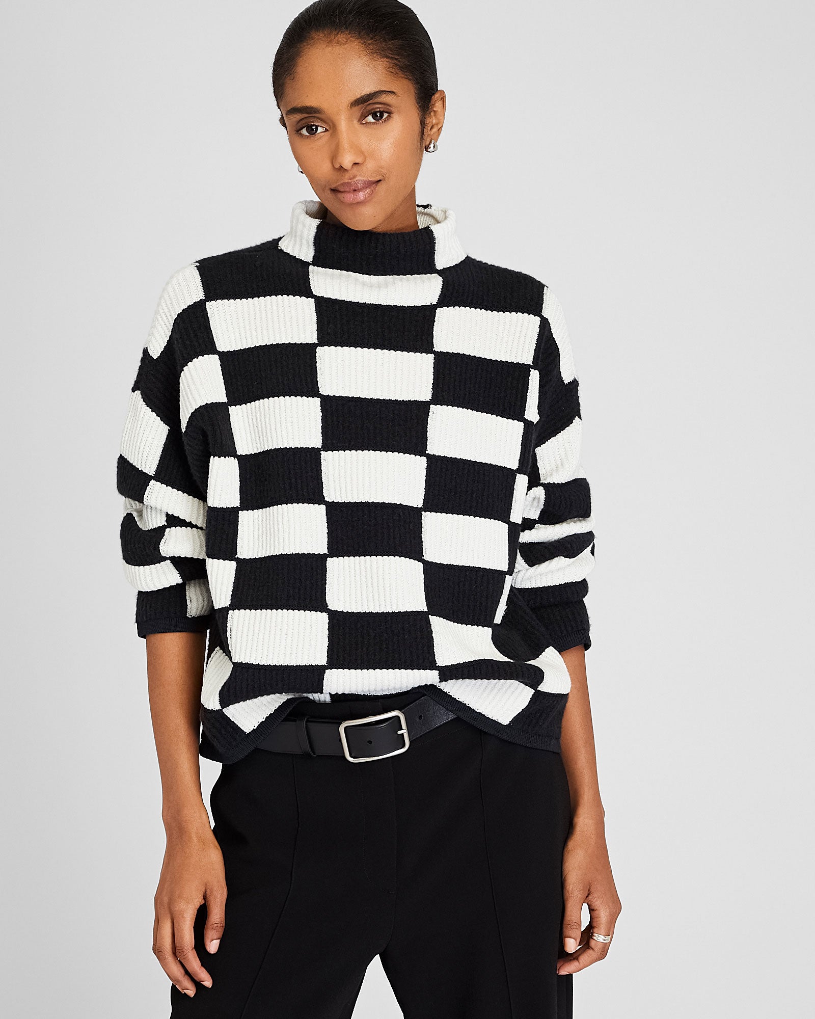 CLUB MONACO - Patchwork Funnel Sweater - Black