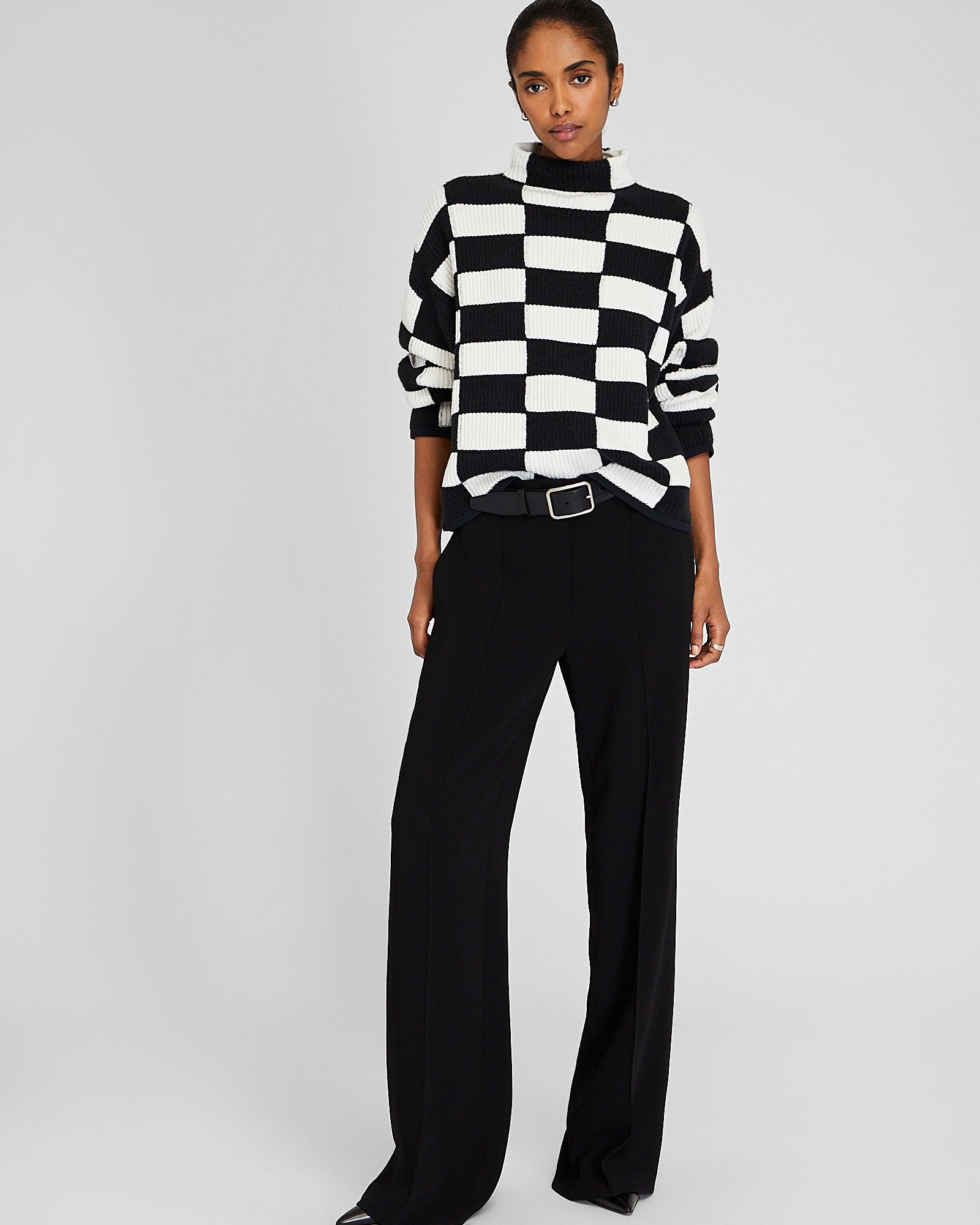CLUB MONACO - Patchwork Funnel Sweater - Black