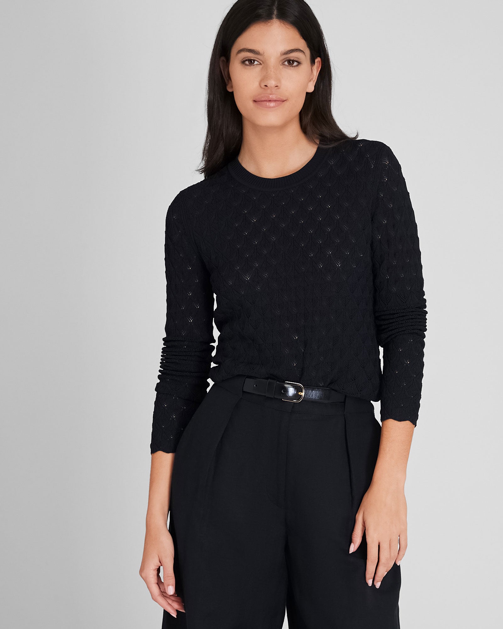 CLUB MONACO - Pointelle Button Back Crew Sweater - Black