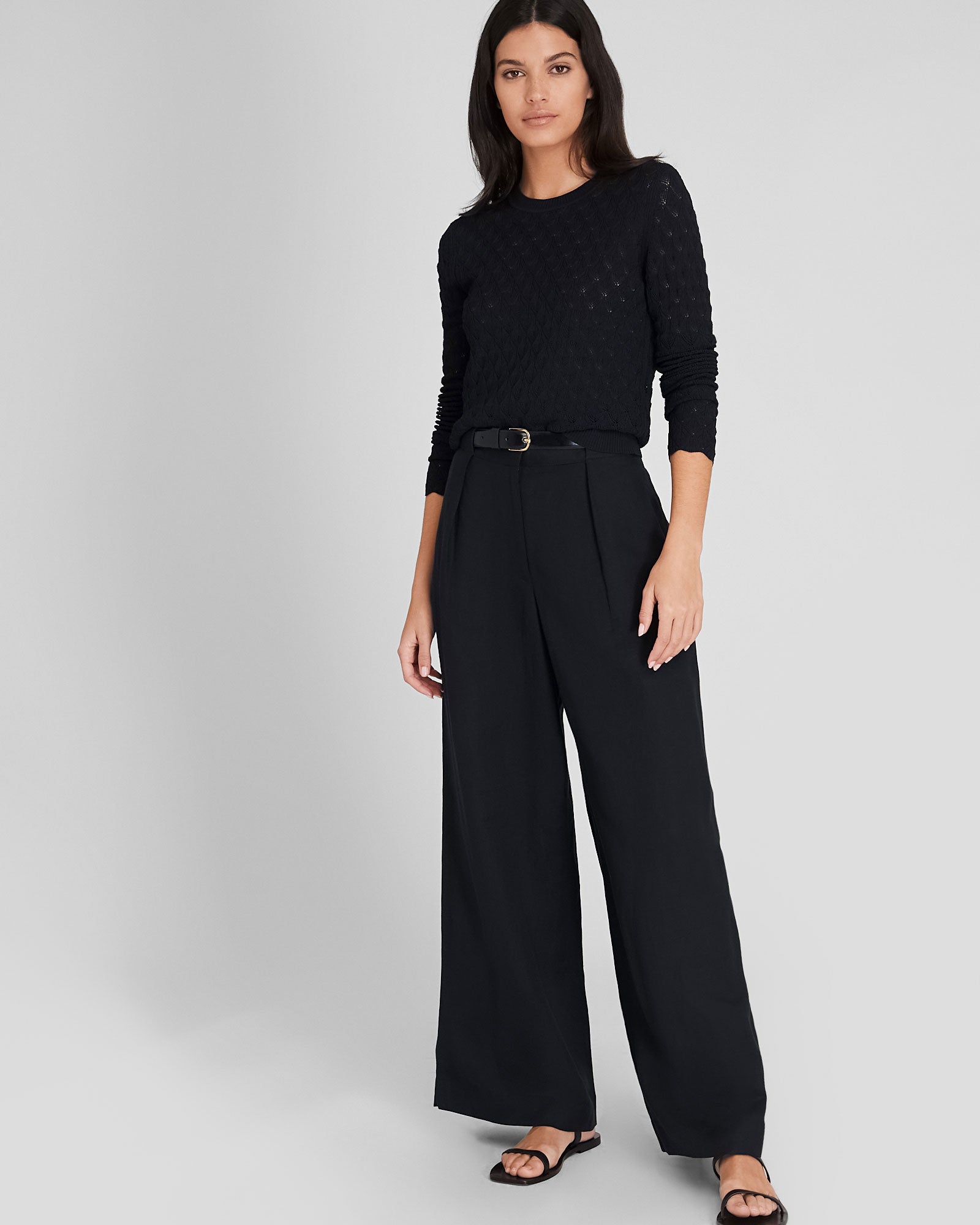 CLUB MONACO - Pointelle Button Back Crew Sweater - Black