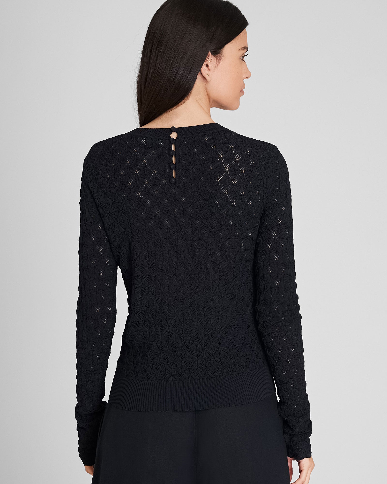 CLUB MONACO - Pointelle Button Back Crew Sweater - Black