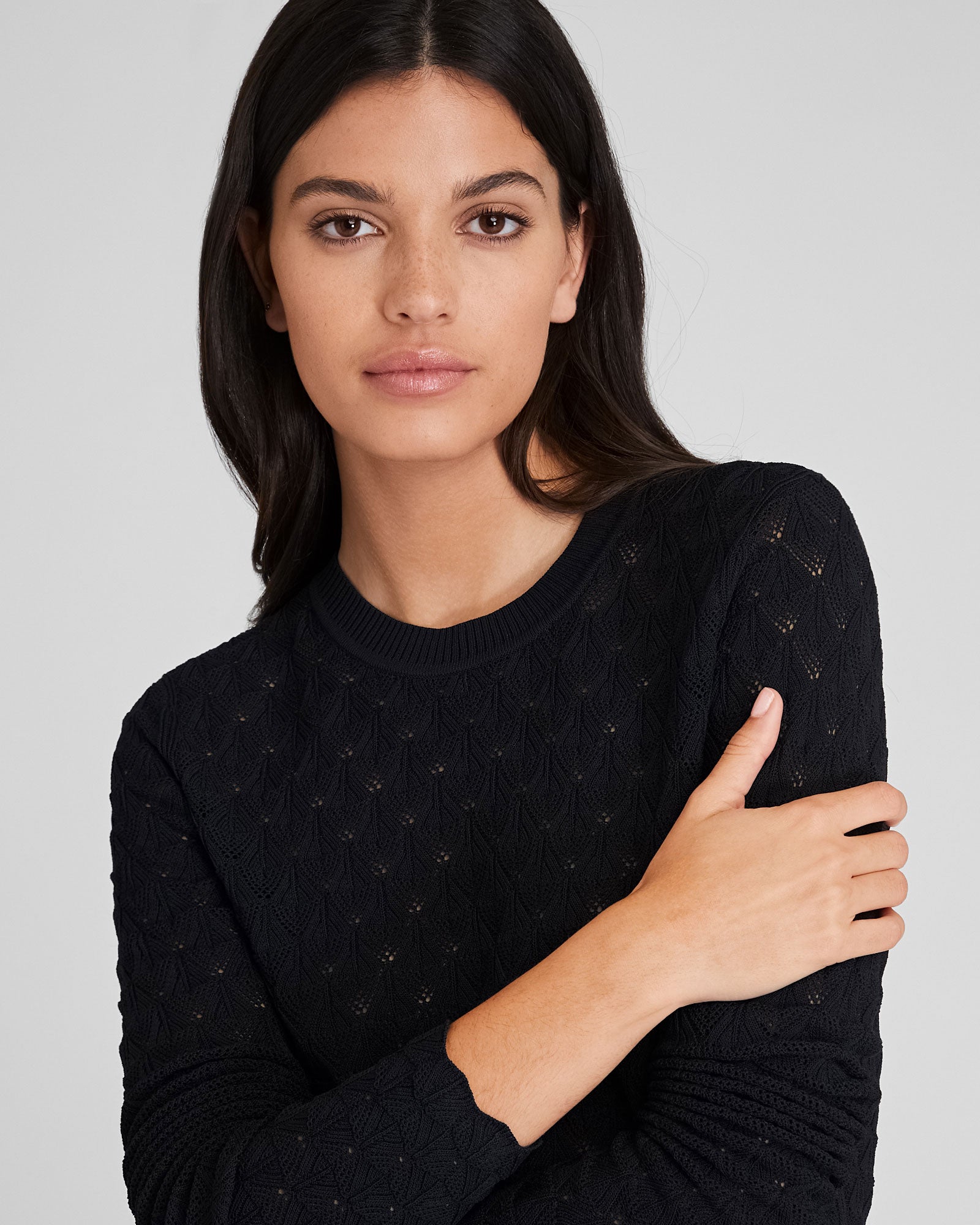 CLUB MONACO - Pointelle Button Back Crew Sweater - Black