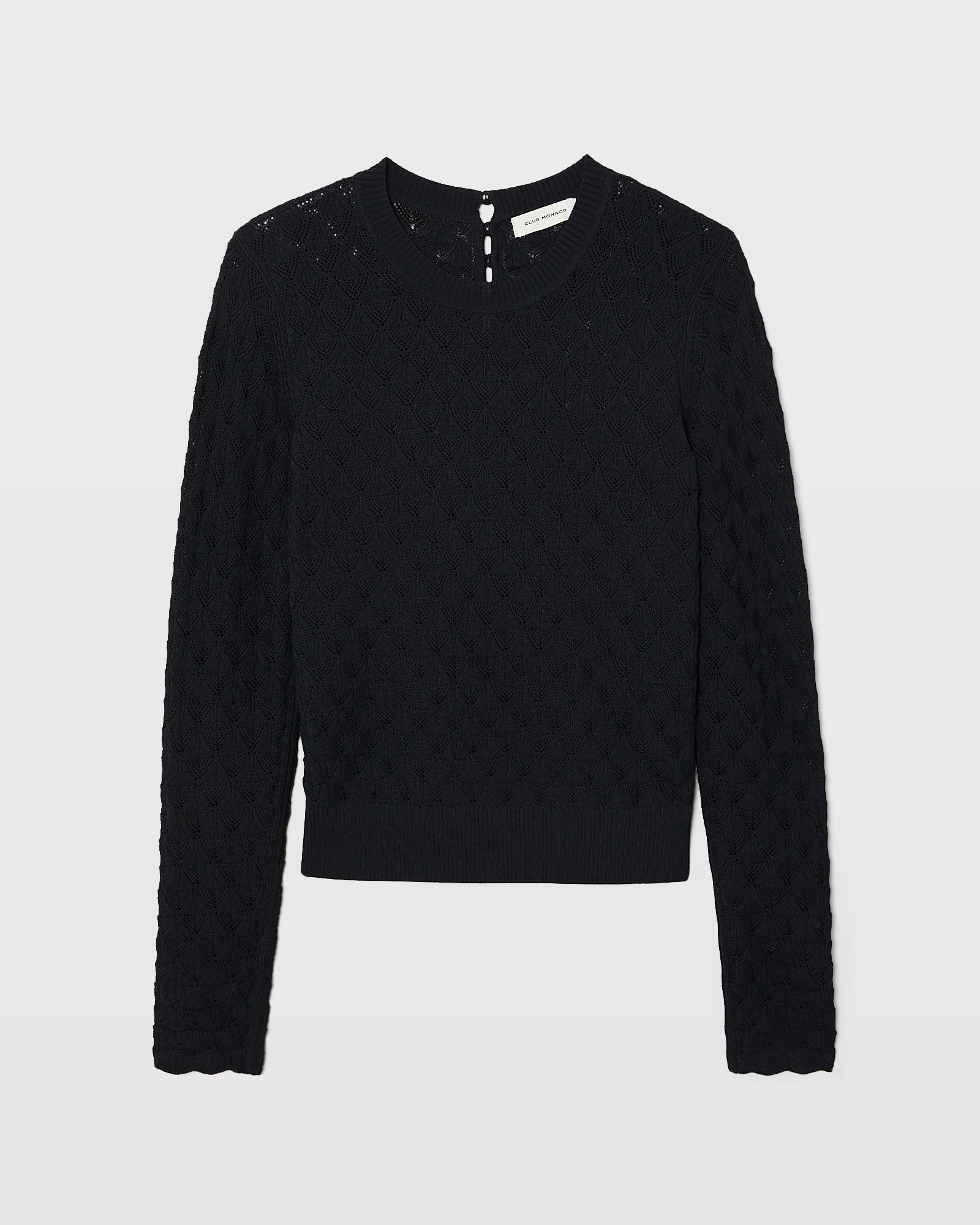 CLUB MONACO - Pointelle Button Back Crew Sweater - Black