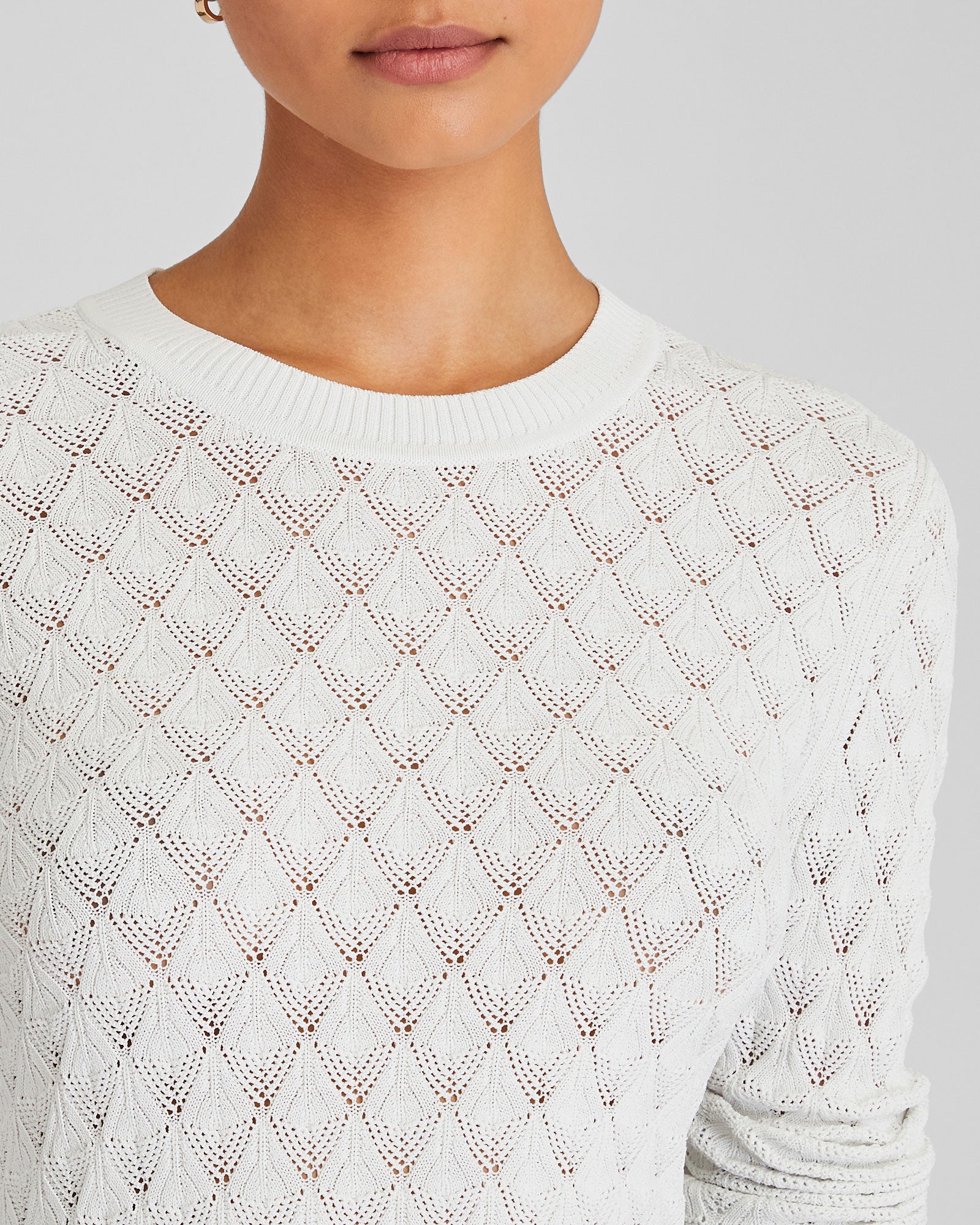 CLUB MONACO - Pointelle Button Back Crew Sweater - Blanc De Blanc