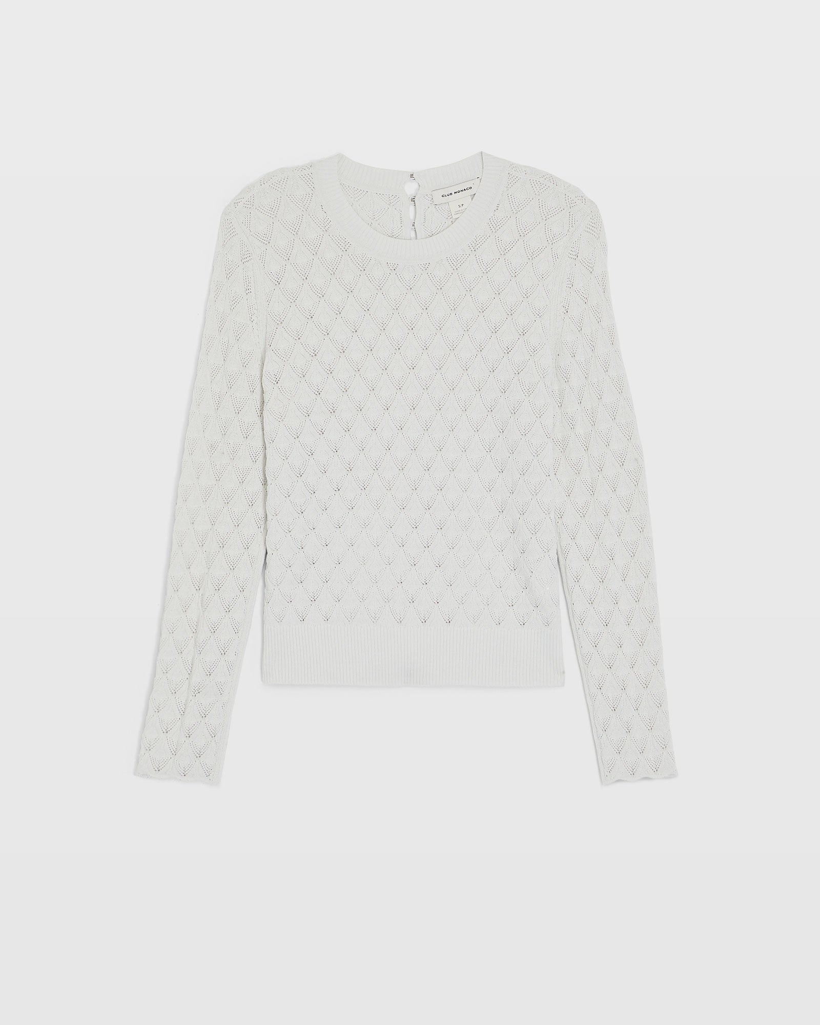 CLUB MONACO - Pointelle Button Back Crew Sweater - Blanc De Blanc