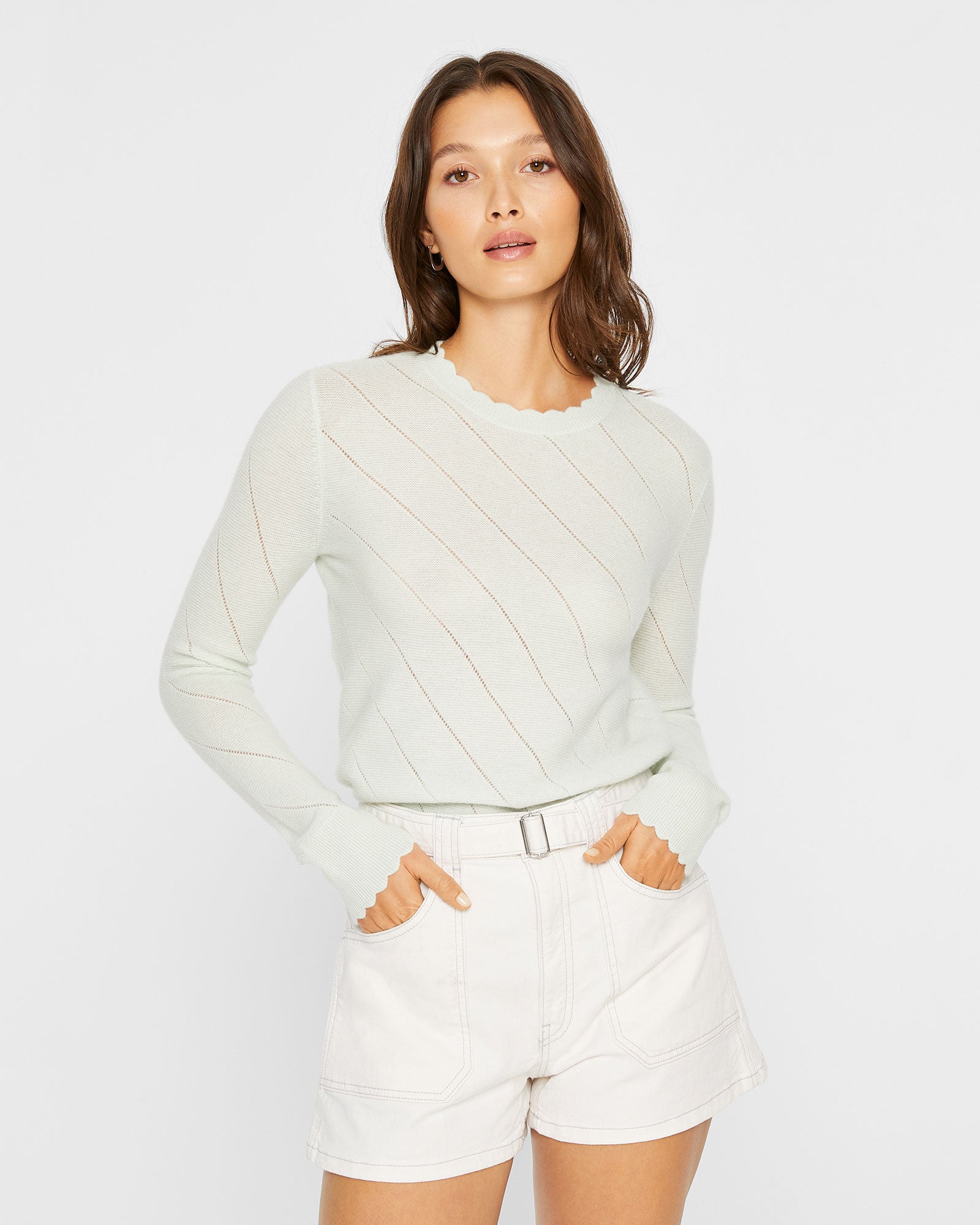 CLUB MONACO - Chandail festonné à motif ajouré - Sage