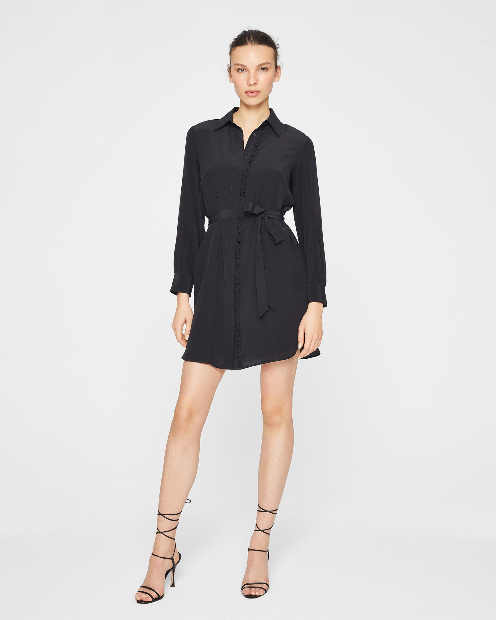 CLUB MONACO - Silk Ruffle Button Front Dress - Black