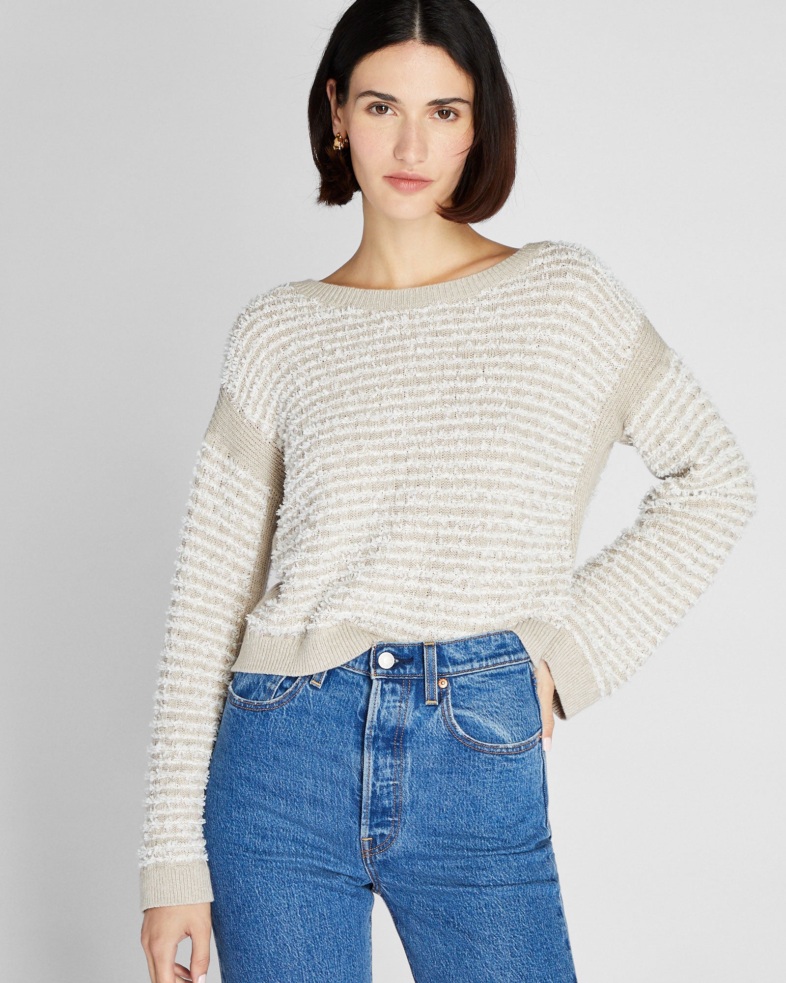 CLUB MONACO - Textured Stripe Sweater - Taupe