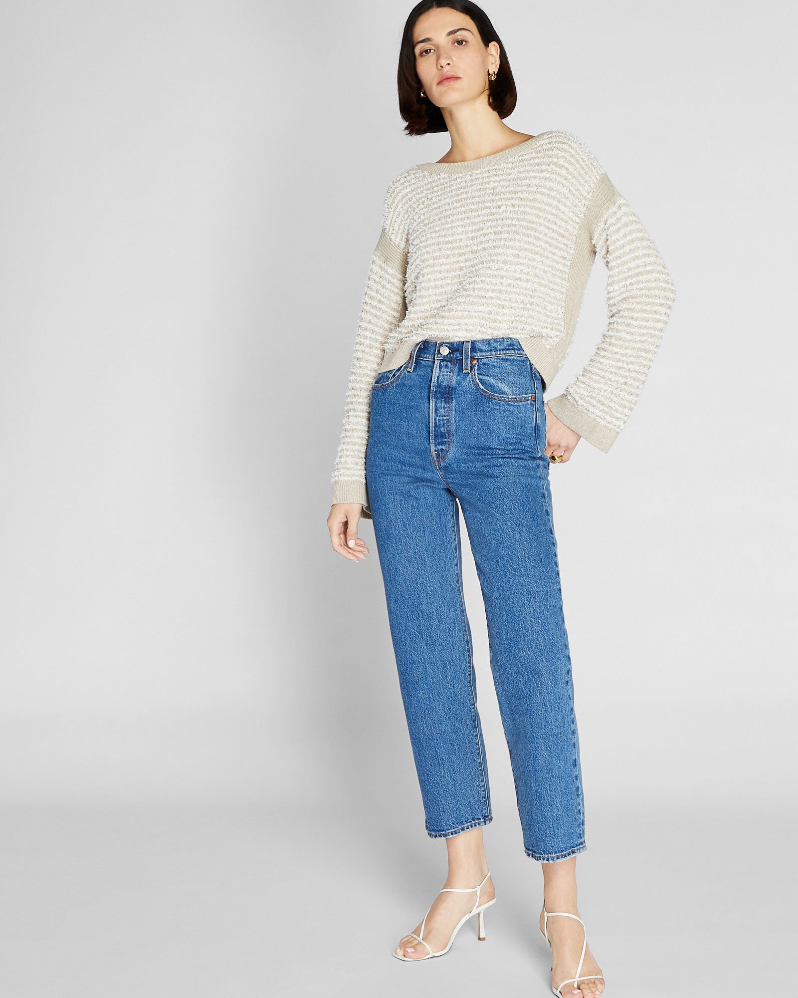 CLUB MONACO - Textured Stripe Sweater - Taupe
