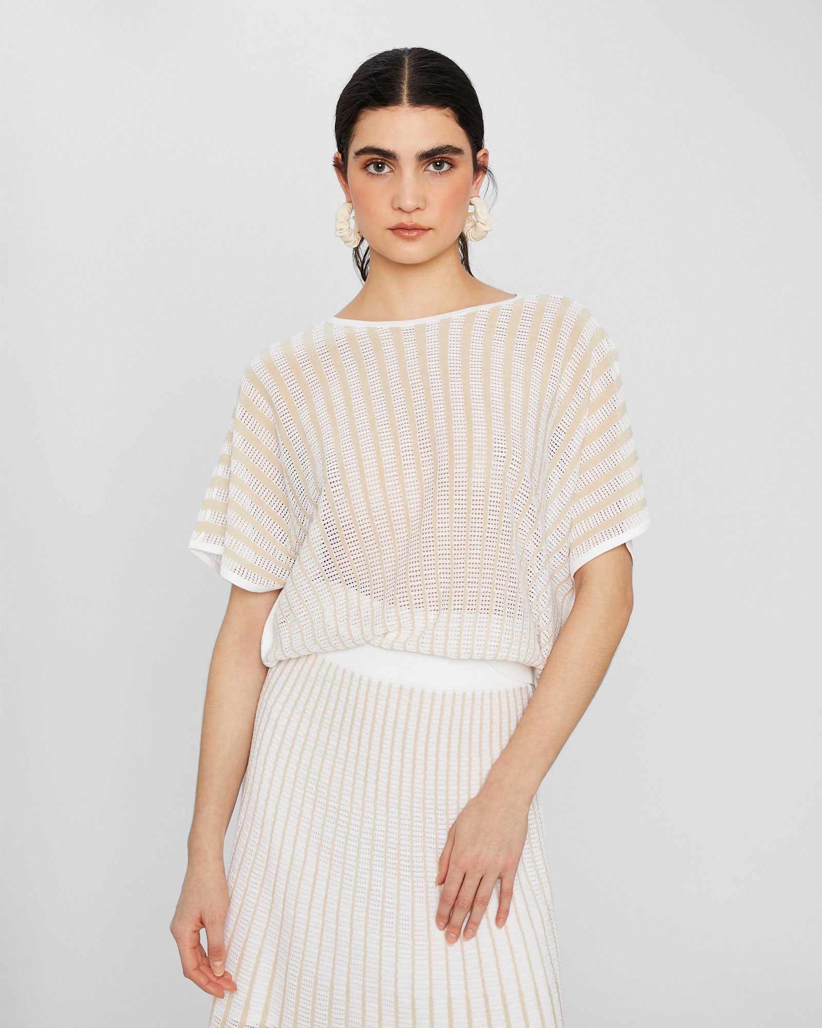CLUB MONACO - Novelty Pointelle Stripe Sweater - Beige Mix