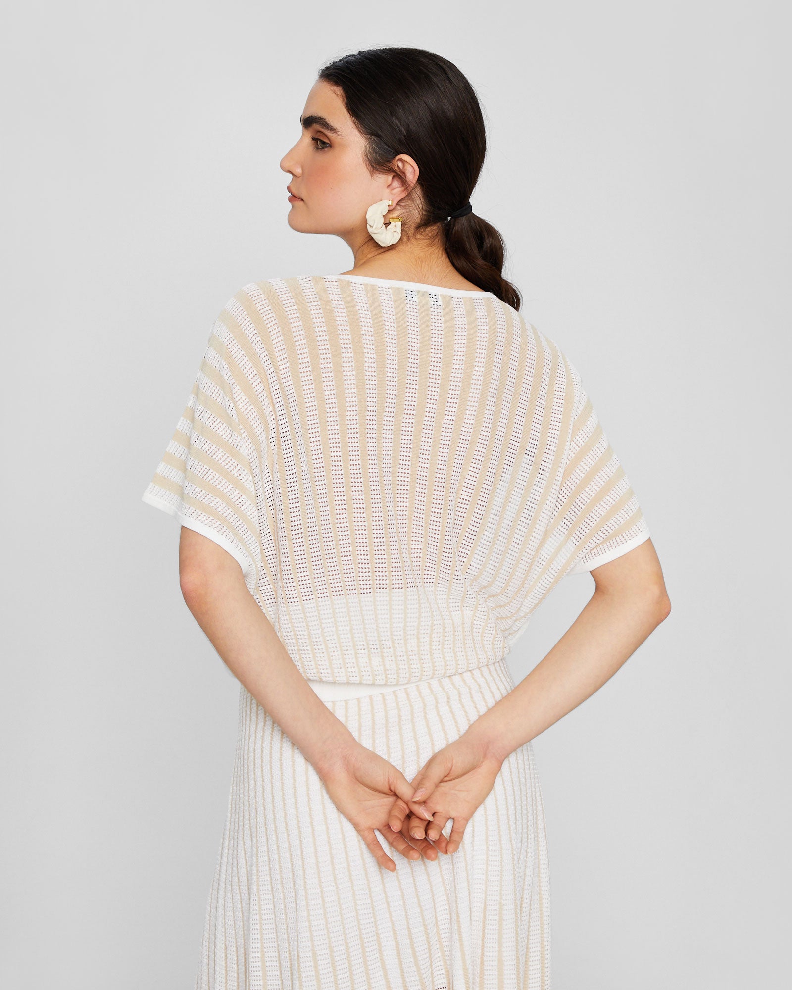 CLUB MONACO - Novelty Pointelle Stripe Sweater - Beige Mix
