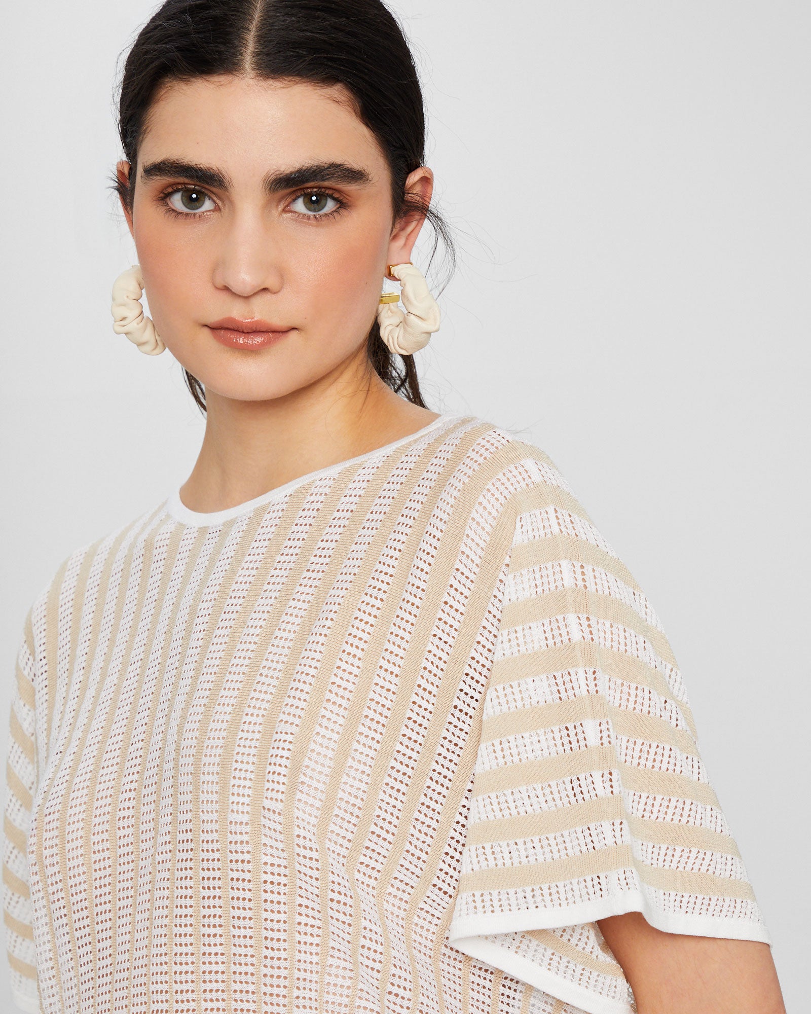 CLUB MONACO - Novelty Pointelle Stripe Sweater - Beige Mix