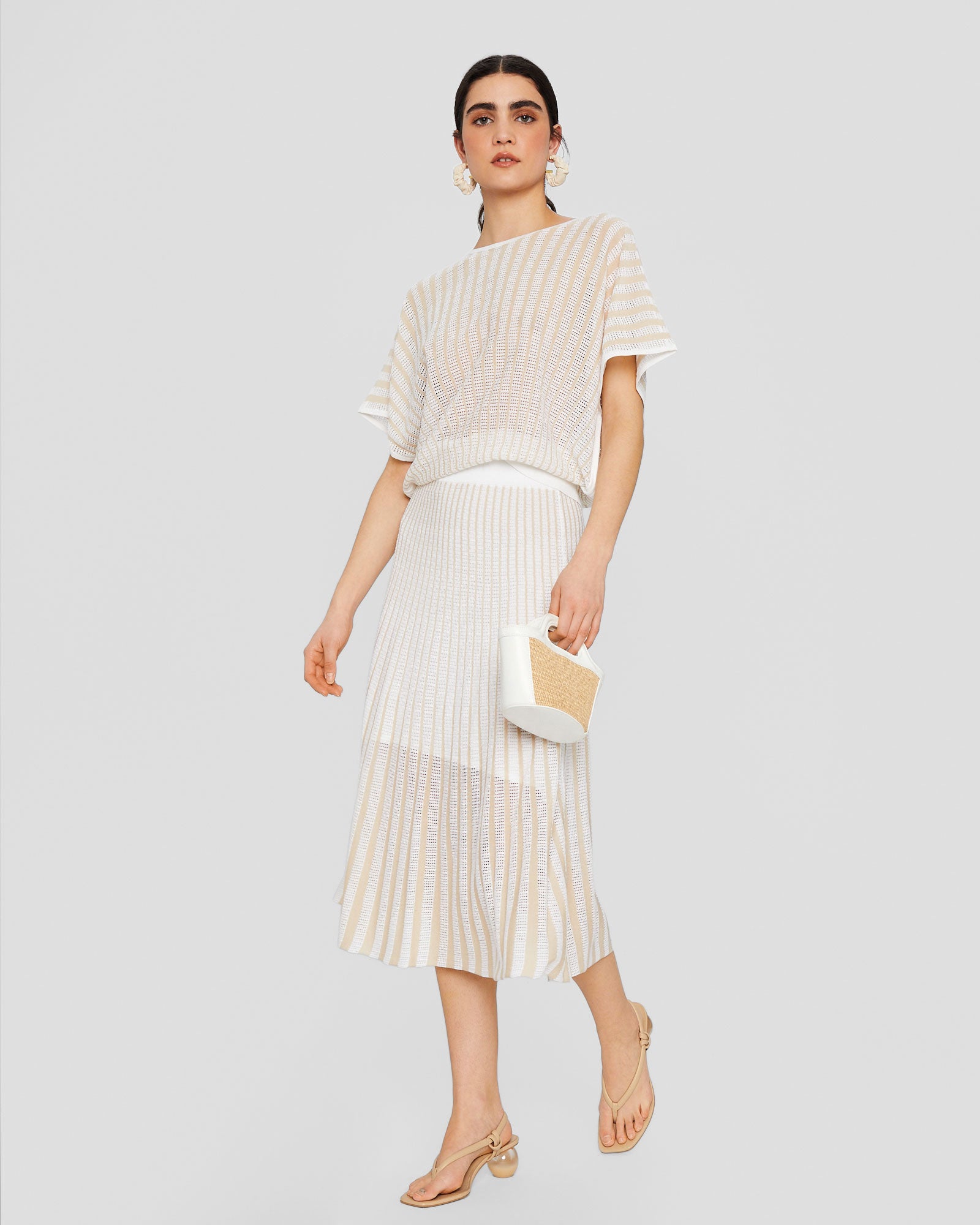 CLUB MONACO - Novelty Pointelle Stripe Sweater - Beige Mix