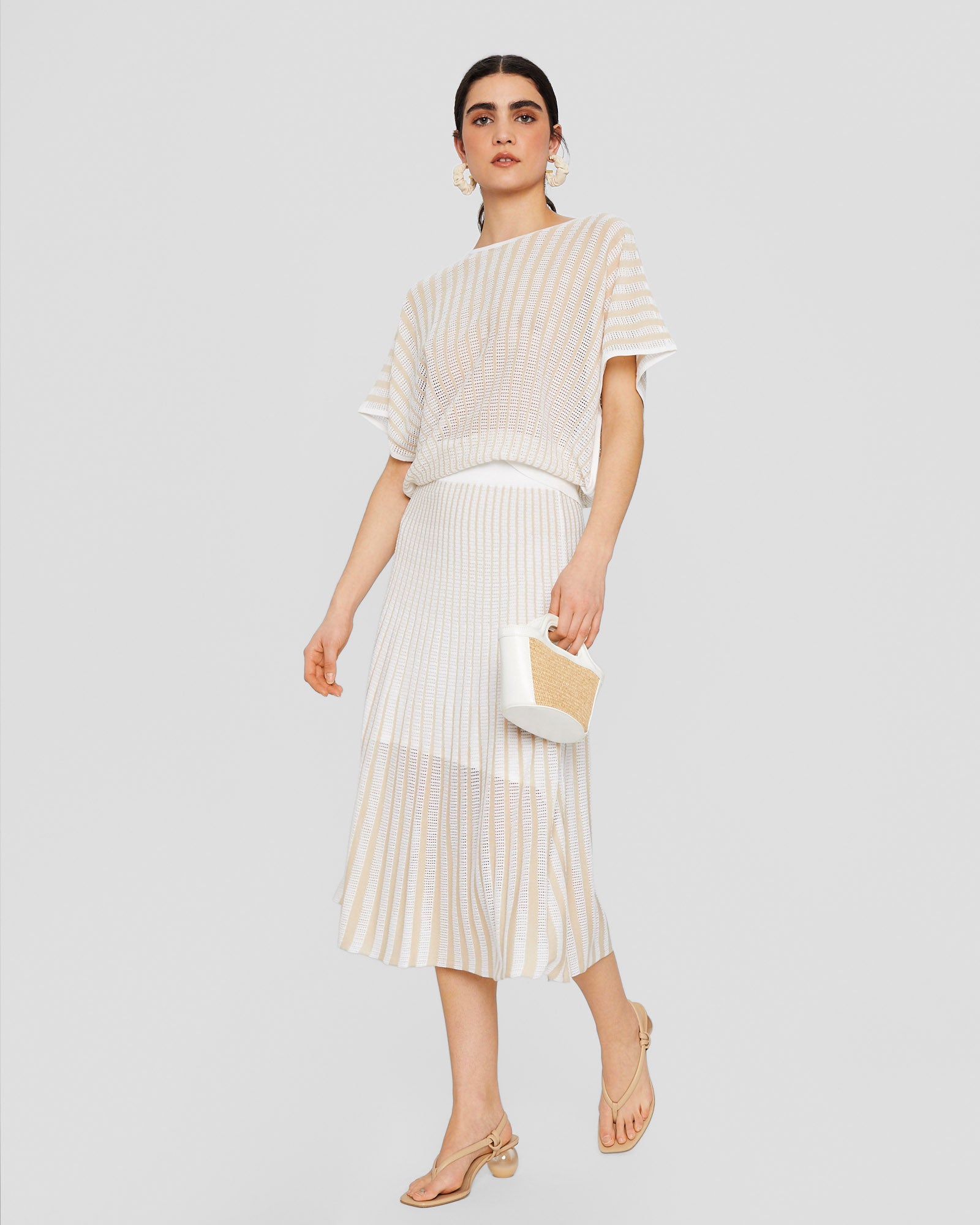 CLUB MONACO - Novelty Pointelle Stripe Sweater - Beige Mix