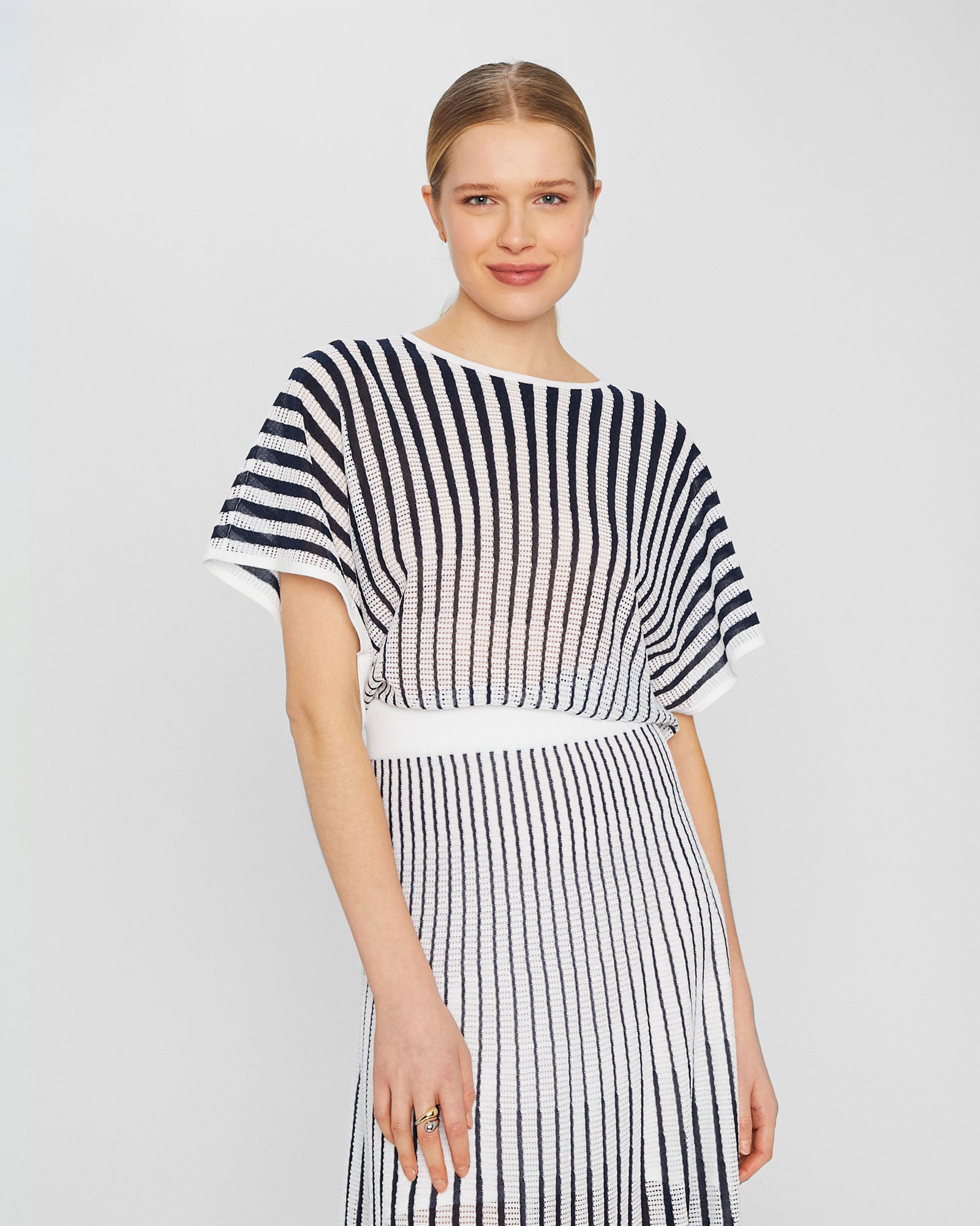 CLUB MONACO - Novelty Pointelle Stripe Sweater - Navy Base