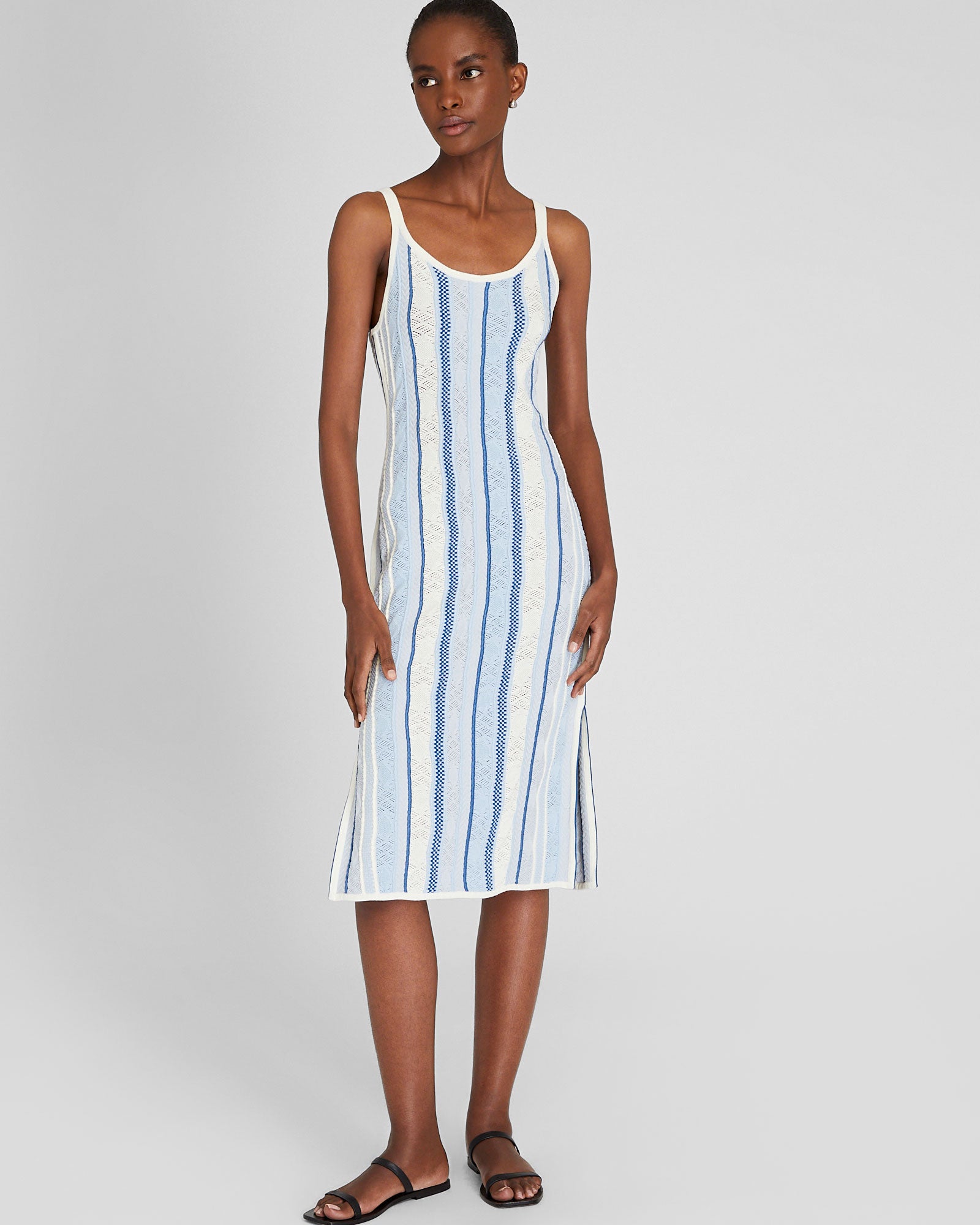 white christmas dresses Monte Carlo Black & White Striped Square-Neck Drop-Waist Midi Dress – Club  L London main image 0