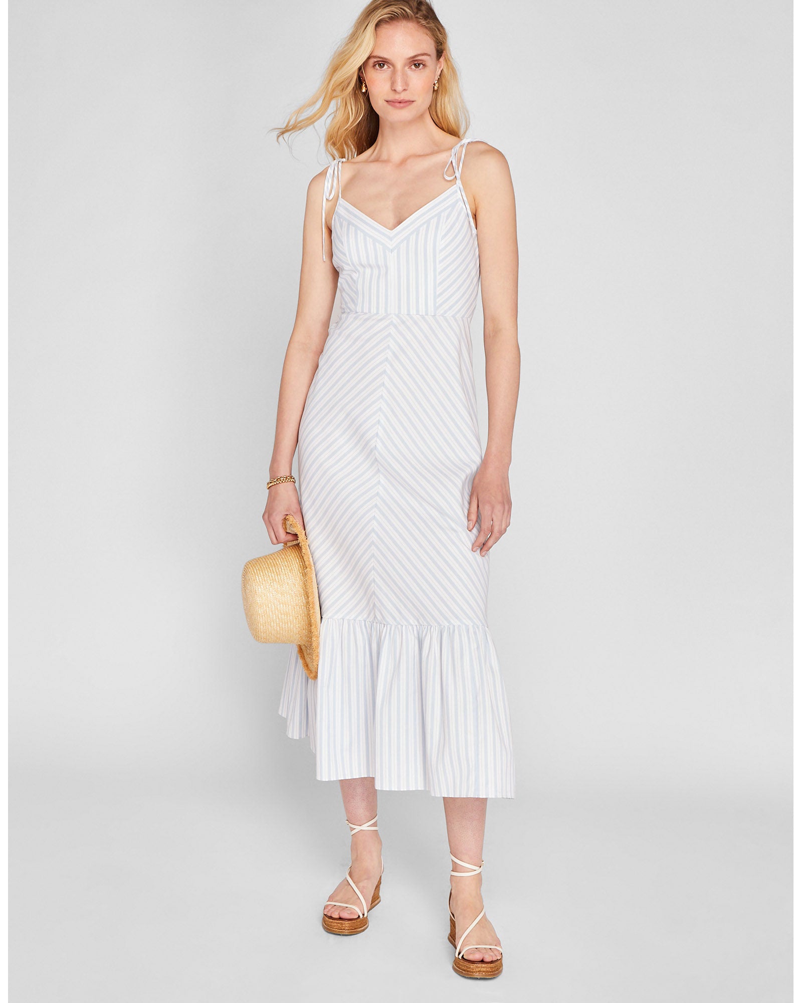 Women's Blue Striped Maxi Dress | Club Monaco US Women's Blue Striped Maxi Dress | Club Monaco US