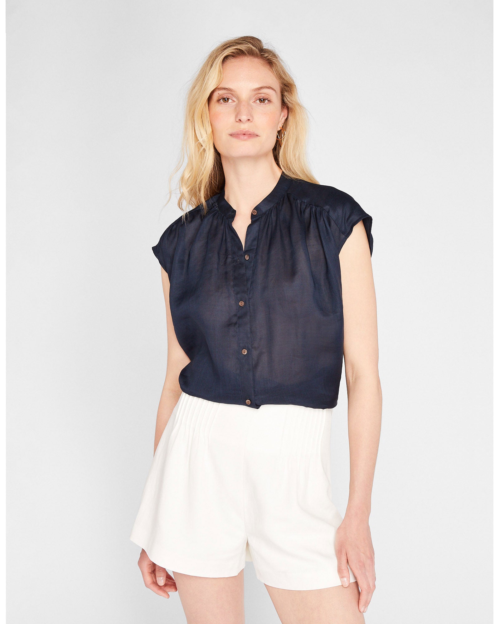 CLUB MONACO - Ramie Sleeveless Shirt - Navy