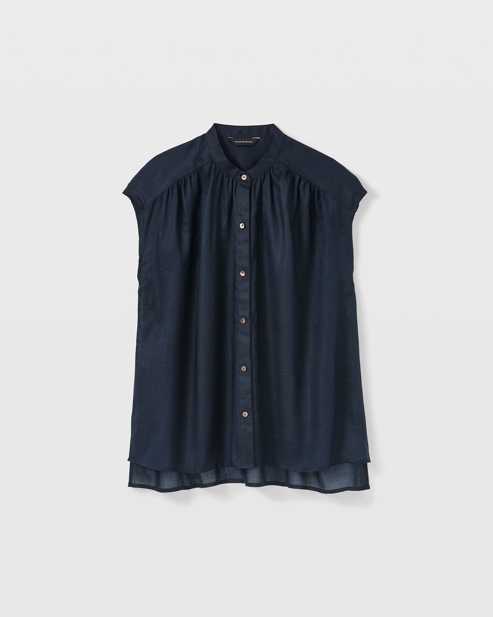 CLUB MONACO - Ramie Sleeveless Shirt - Navy