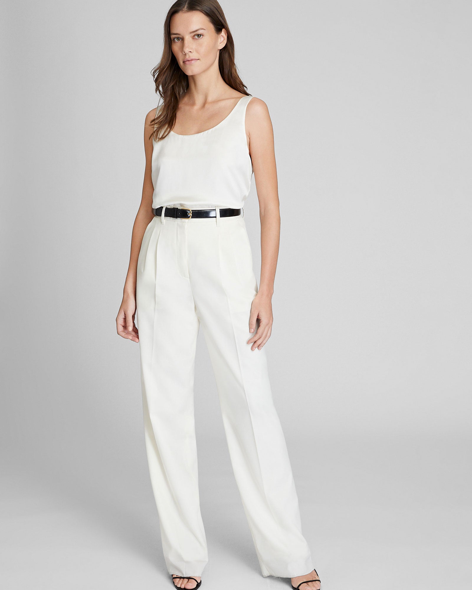 CLUB MONACO - Luxe Silk Scoop Neck Top - Natural