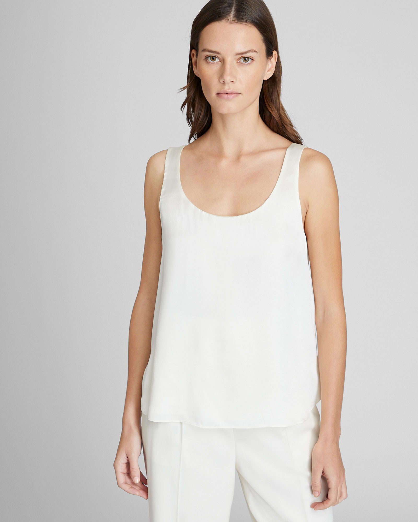 CLUB MONACO - Luxe Silk Scoop Neck Top - Natural