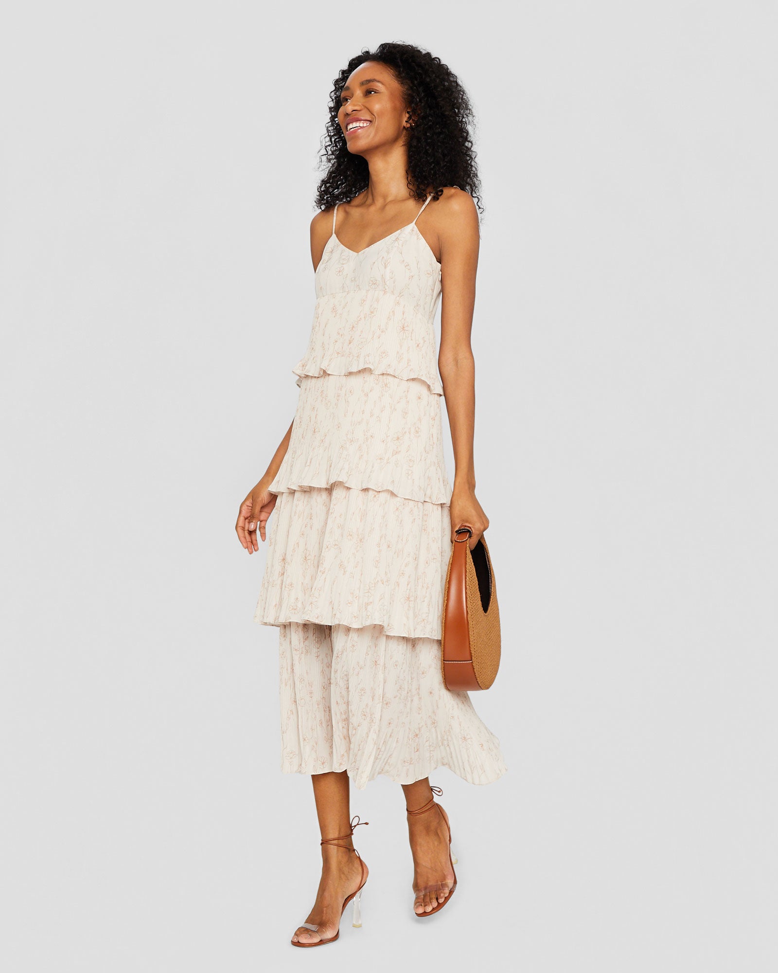 CLUB MONACO - Pleated Tiers Occasion Dress - Plaid - Black