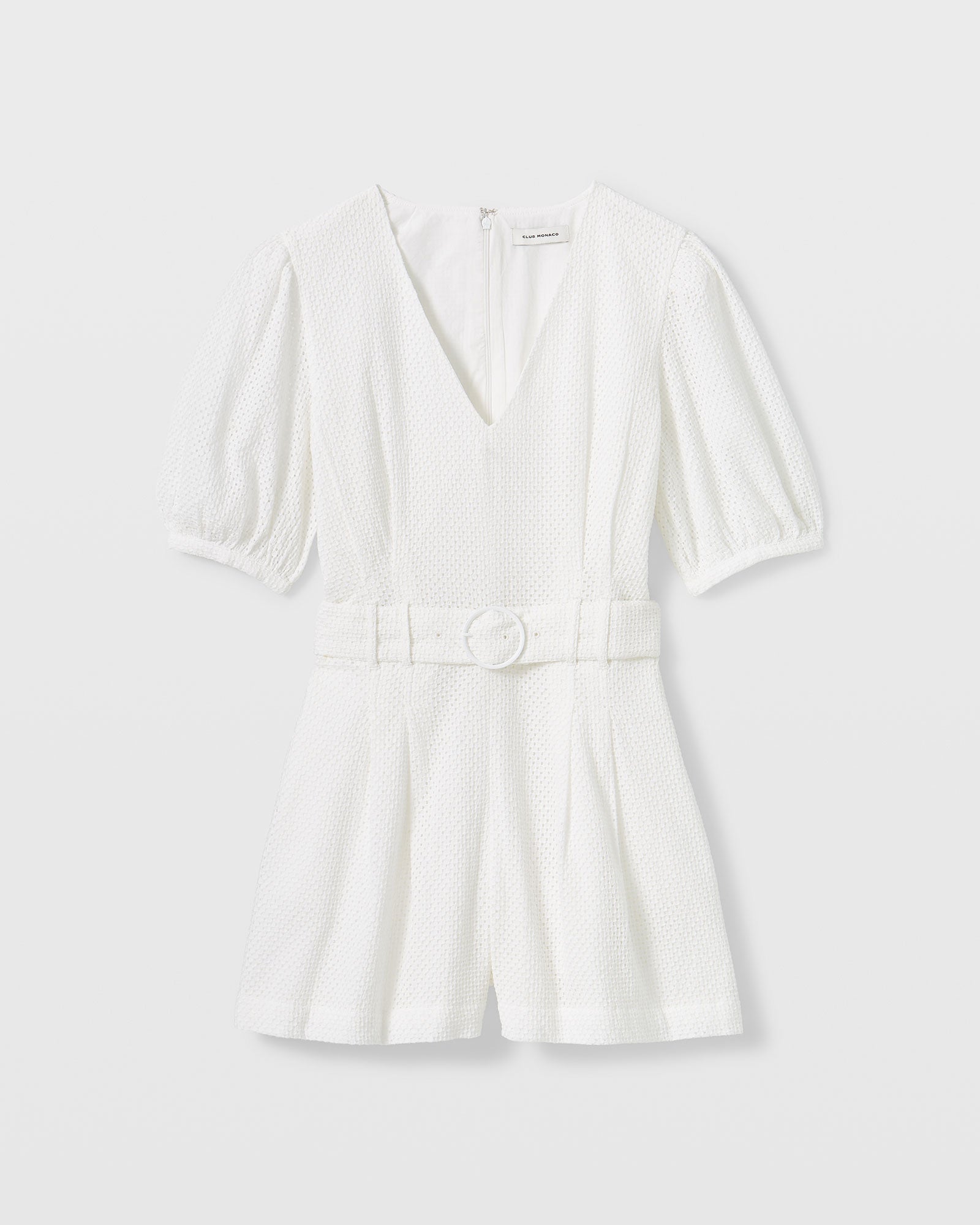 CLUB MONACO - Belted Puff Sleeve Eyelet Romper - White