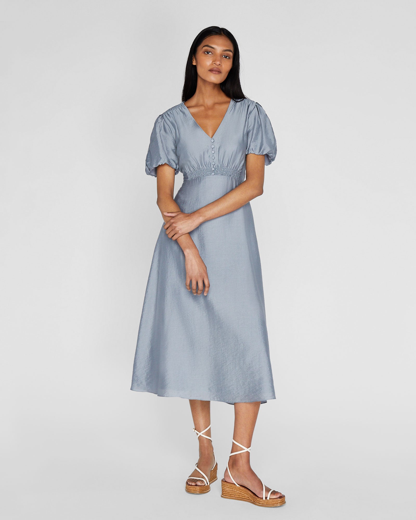 CLUB MONACO - Robe mi-longue à boutons - Gris