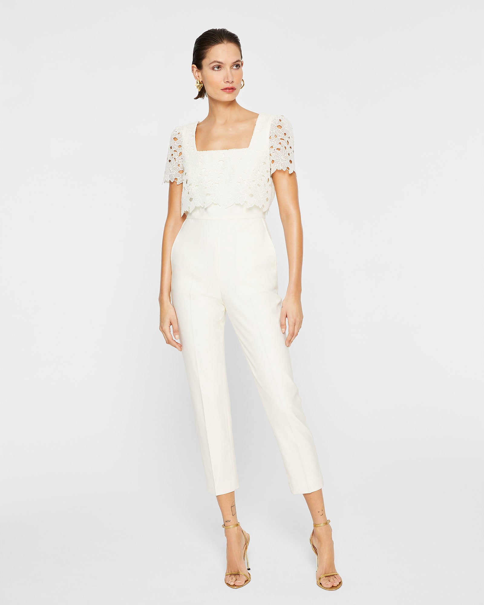 CLUB MONACO - Lace Layered Jumpsuit - Cream Pearl
