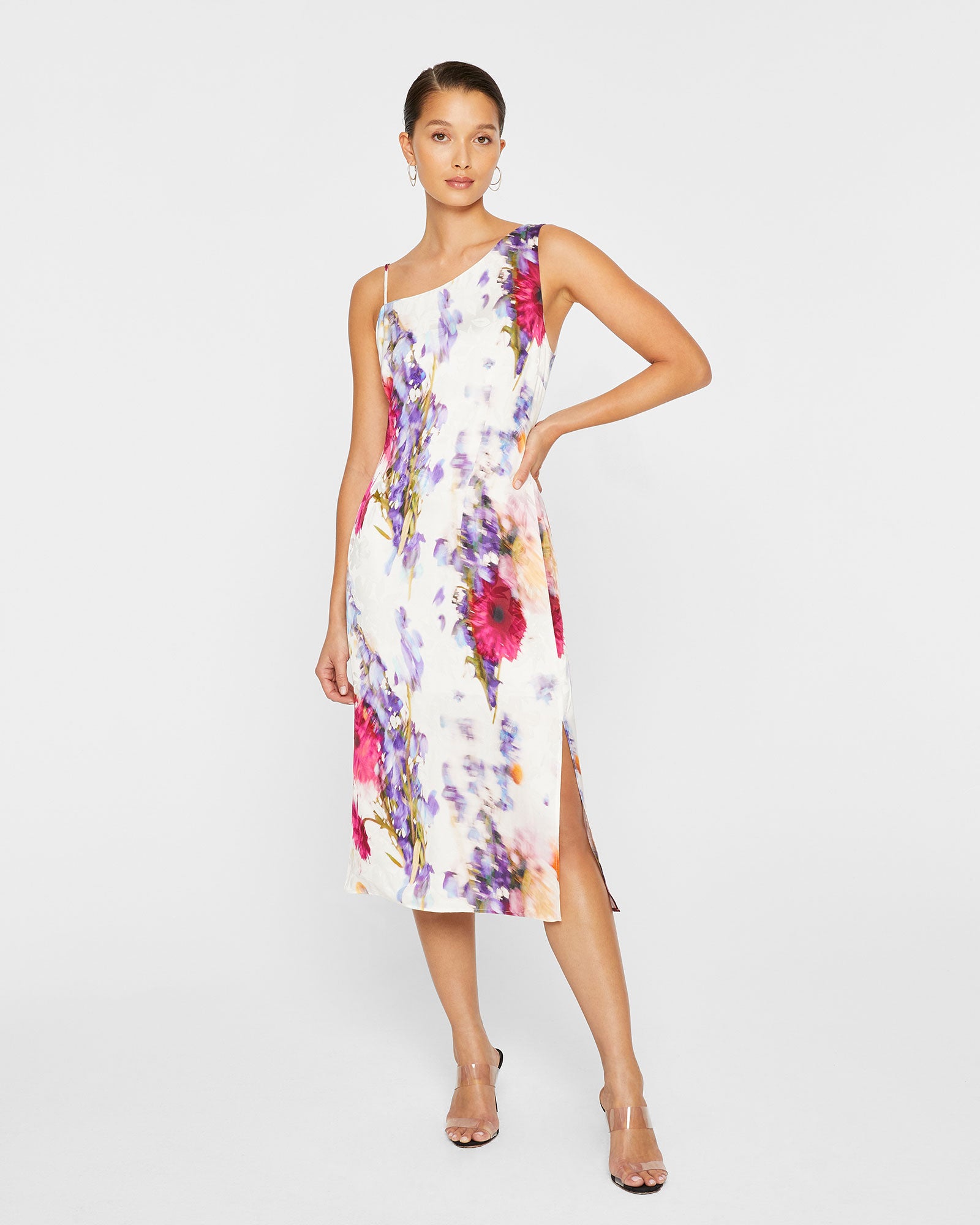 Women's White Base Asymmetrical Slip Dress
