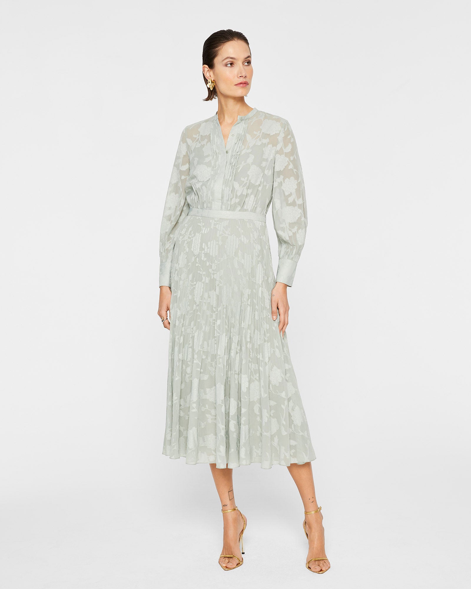 CLUB MONACO - Pleated Shirt Dress - Iron Grey