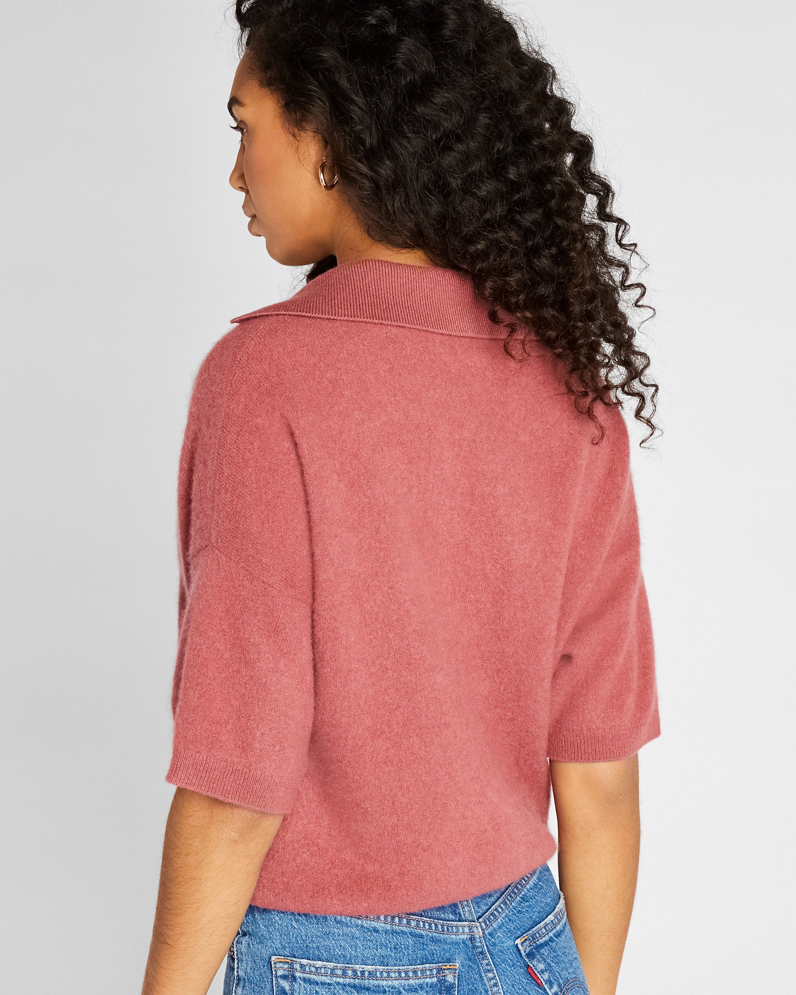 CLUB MONACO - Short Sleeve Boiled Cashmere Collar Sweater - Dusty Pink