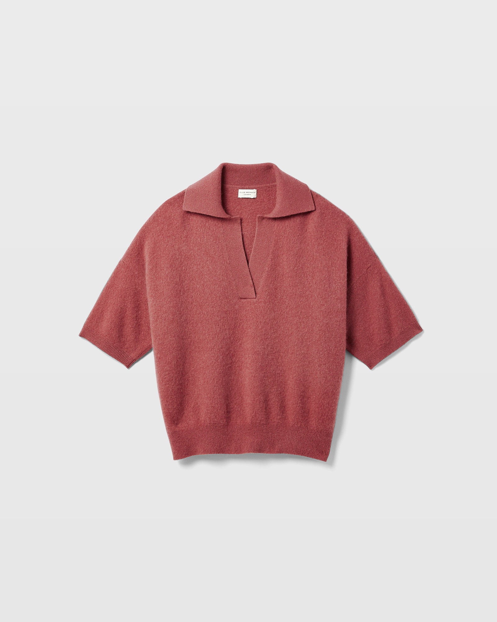 CLUB MONACO - Short Sleeve Boiled Cashmere Collar Sweater - Dusty Pink