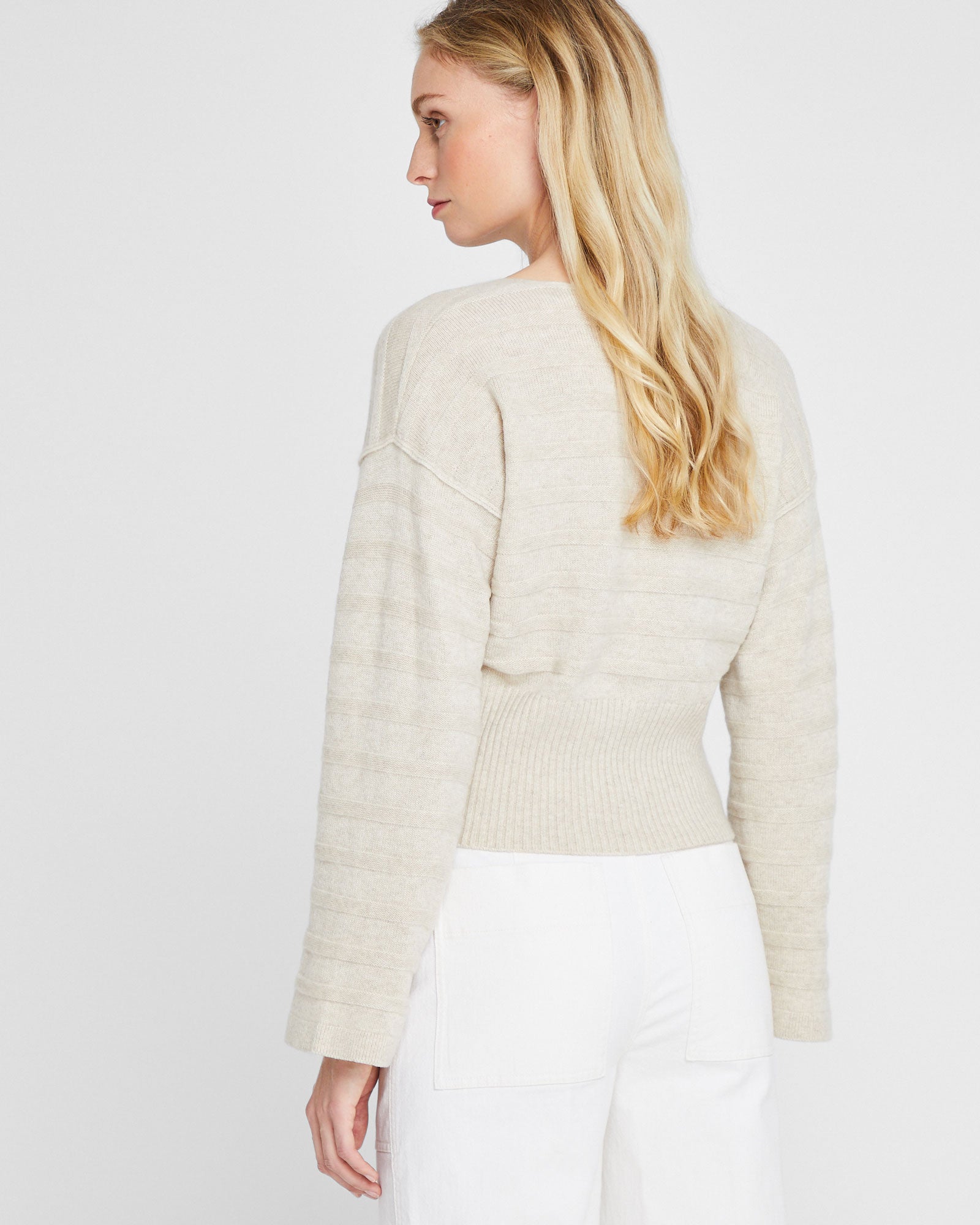 CLUB MONACO - Stripe Stitch Cashmere Cardigan - Oatmeal