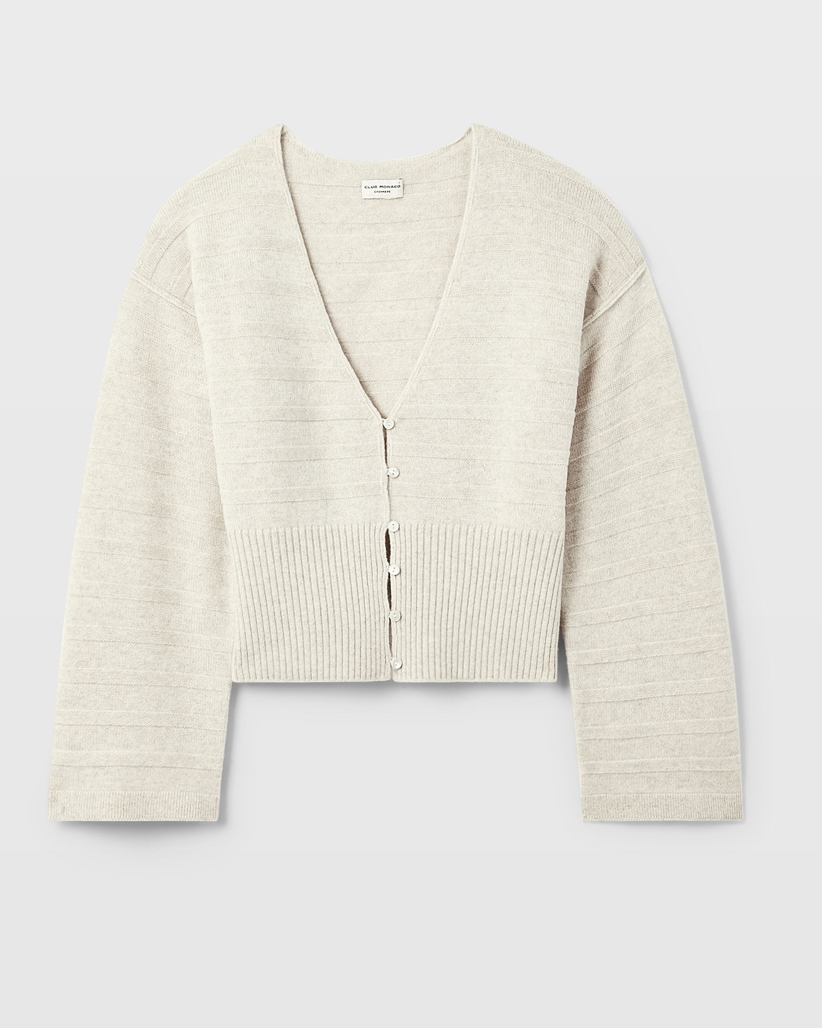 CLUB MONACO - Stripe Stitch Cashmere Cardigan - Oatmeal