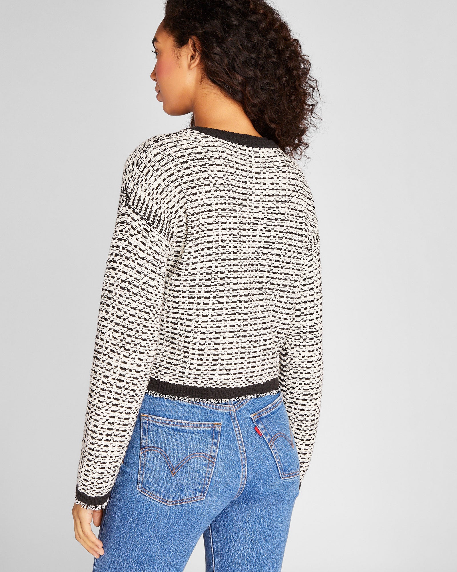 CLUB MONACO - Textured Stitch Cardigan - White-Black