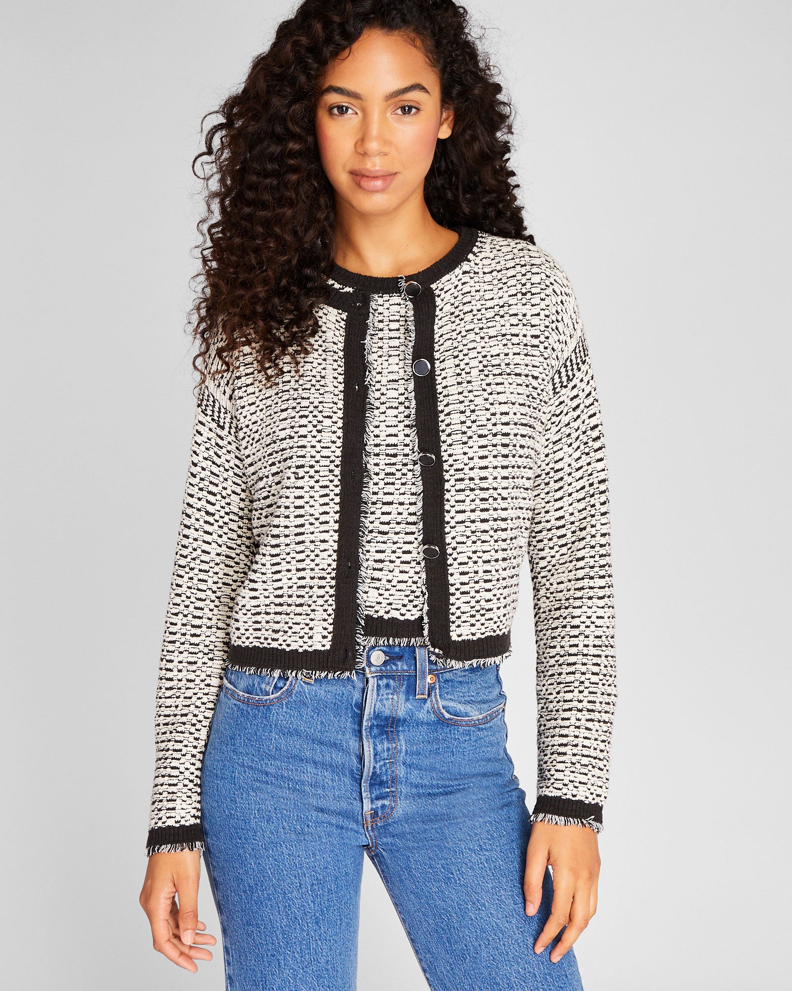 CLUB MONACO - Textured Stitch Cardigan - White-Black
