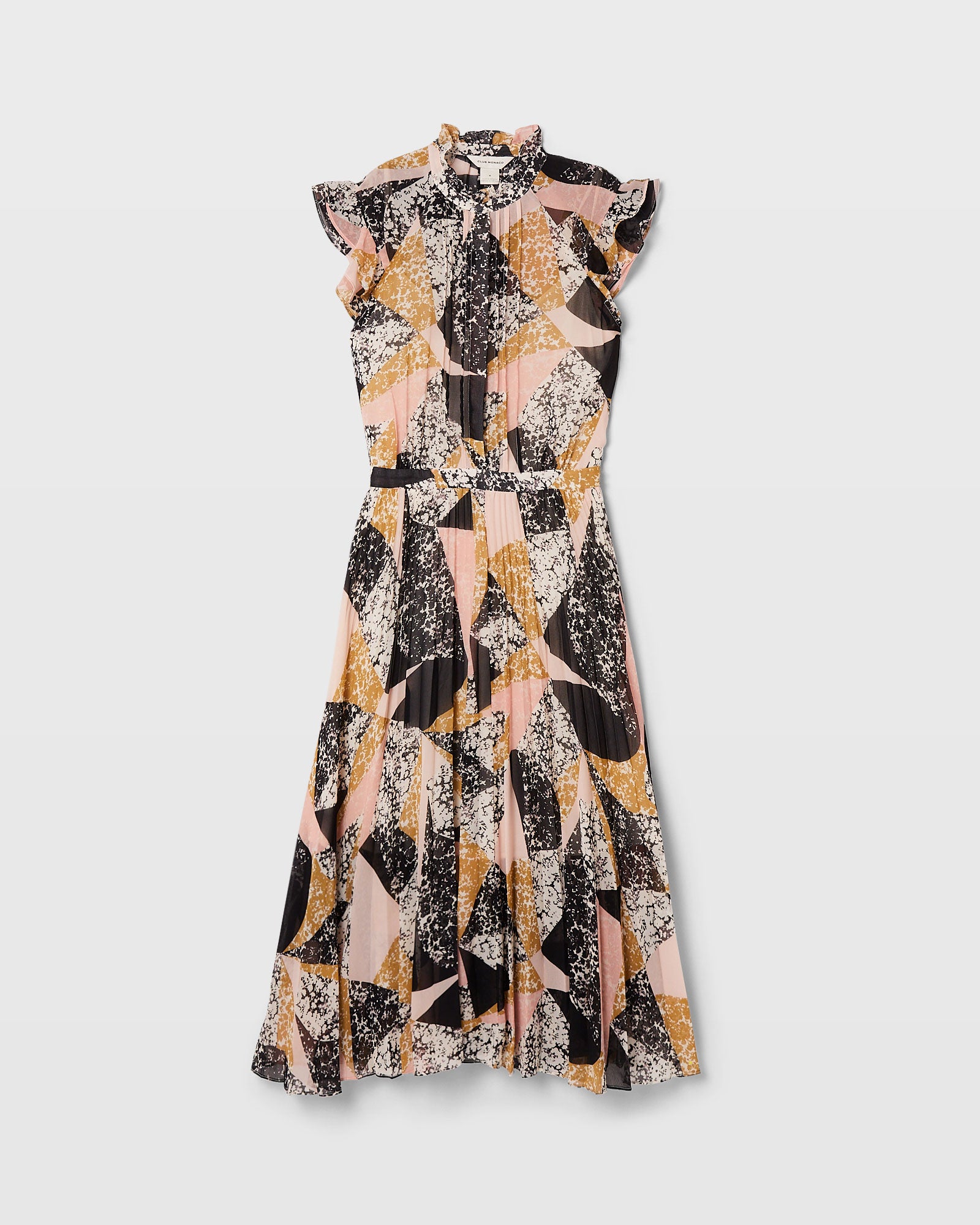 CLUB MONACO - Flutter Sleeve Pleated Midi Dress - Black Mix
