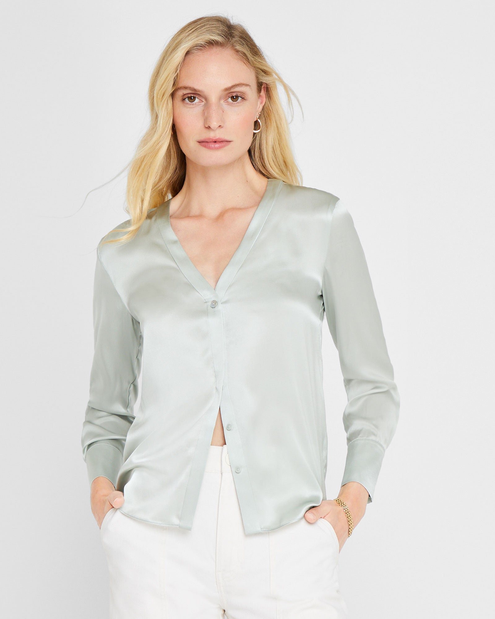 CLUB MONACO - Chemisier en soie charmeuse - Vert foncé