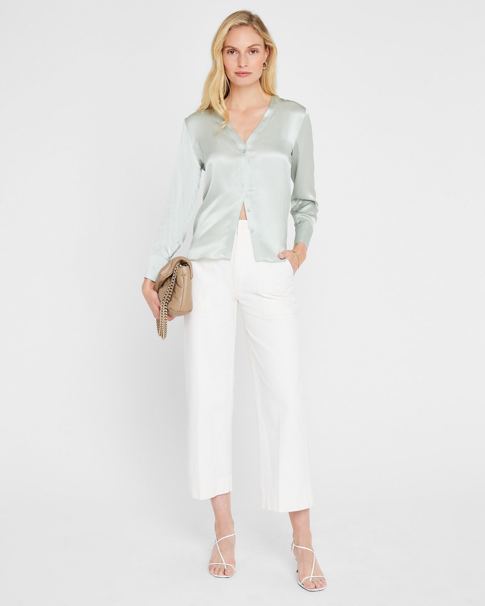 CLUB MONACO - Chemisier en soie charmeuse - Vert foncé