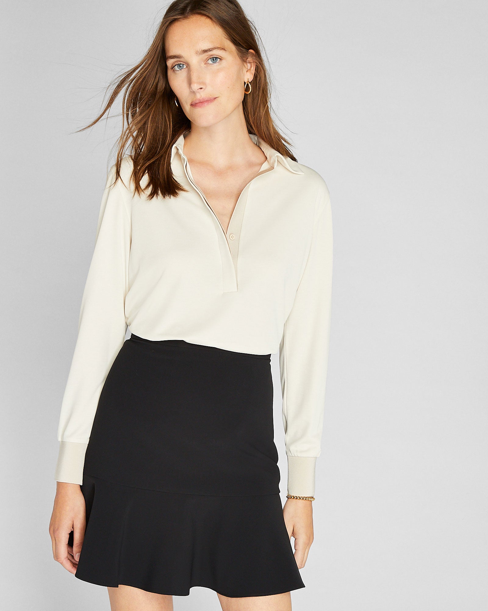 CLUB MONACO - Long Sleeve Sandwash Knit Top - Turtle Dove
