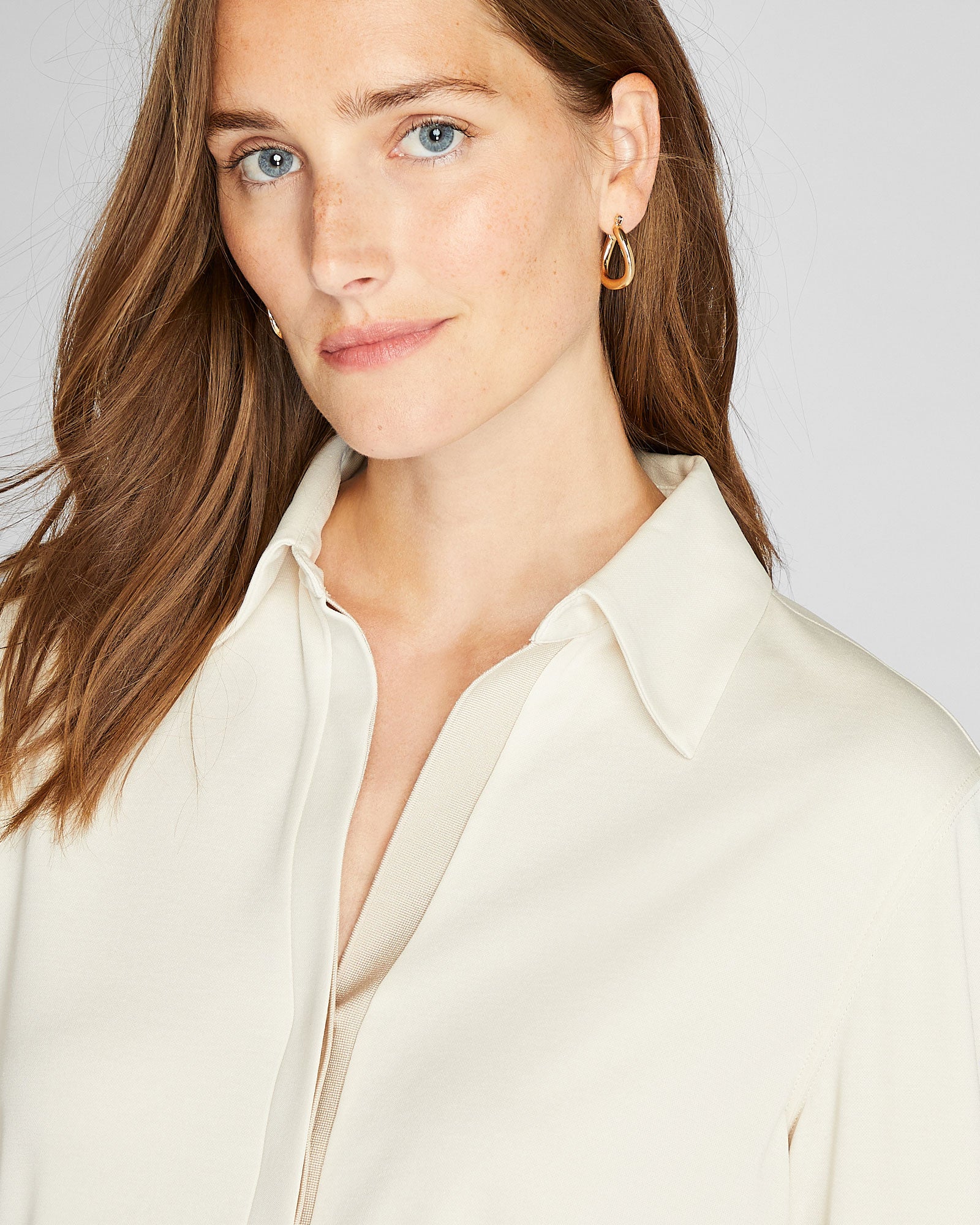CLUB MONACO - Long Sleeve Sandwash Knit Top - Turtle Dove