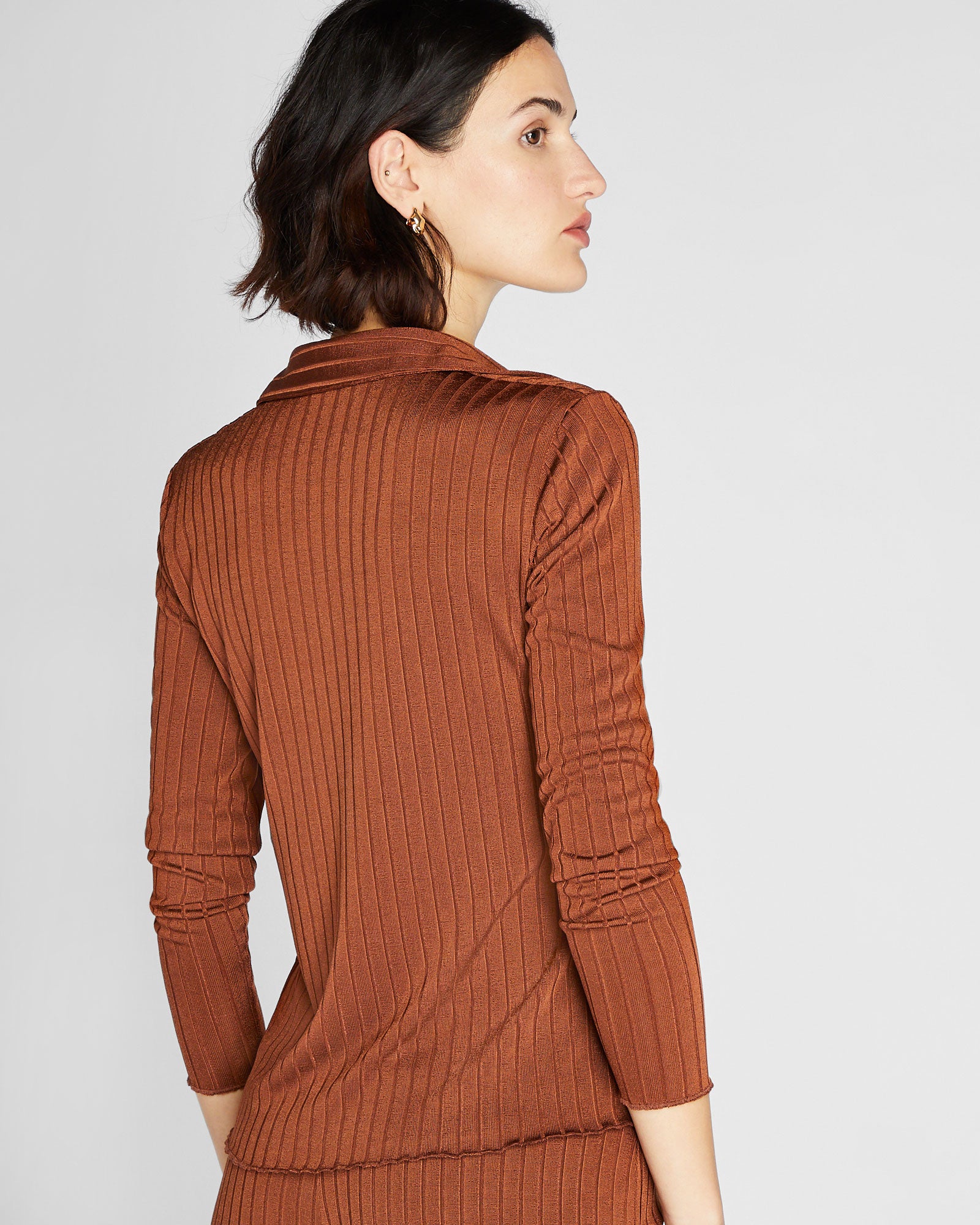 CLUB MONACO - Long-Sleeve Ribbed Cardi - Tortoise Amber