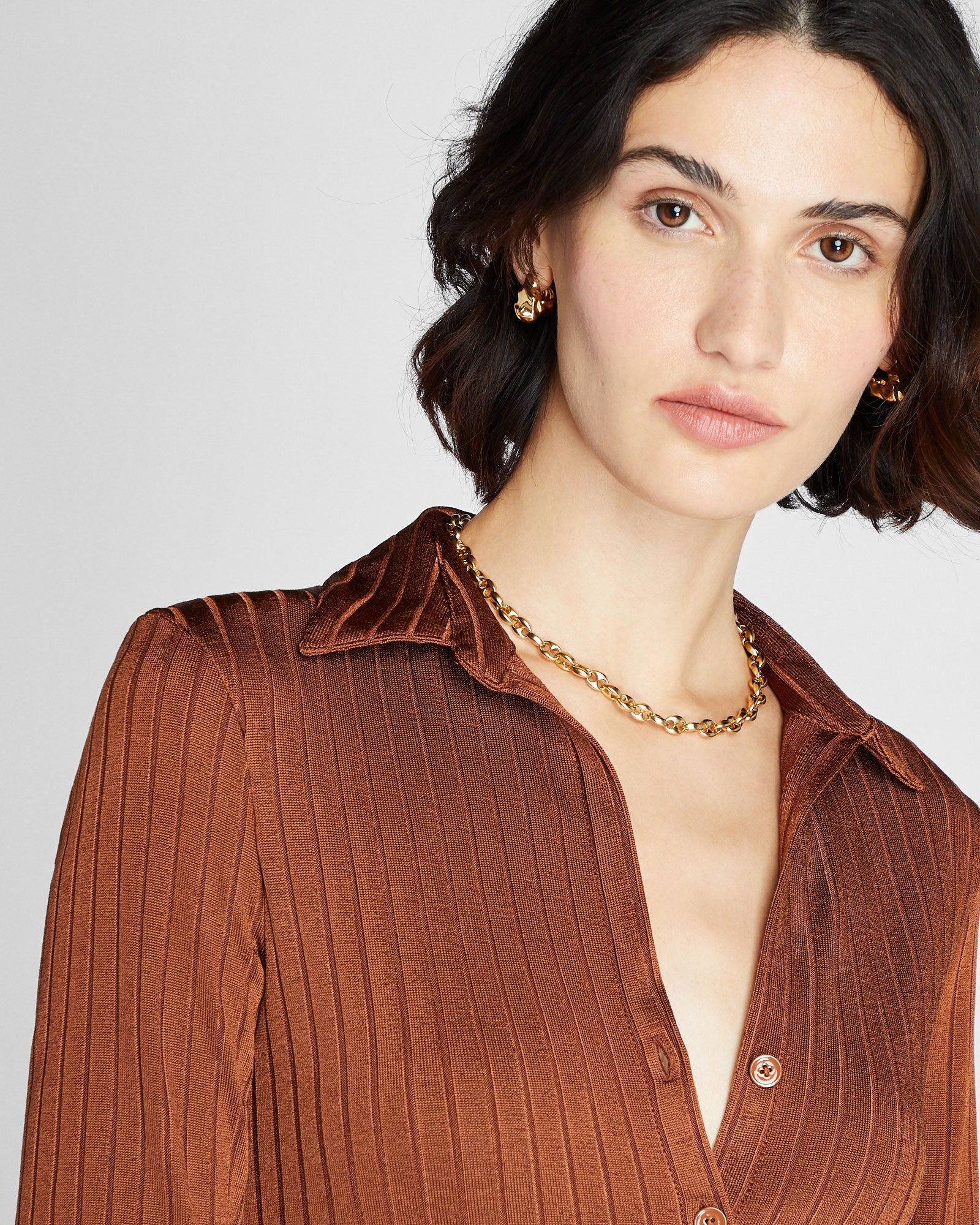 CLUB MONACO - Long-Sleeve Ribbed Cardi - Tortoise Amber