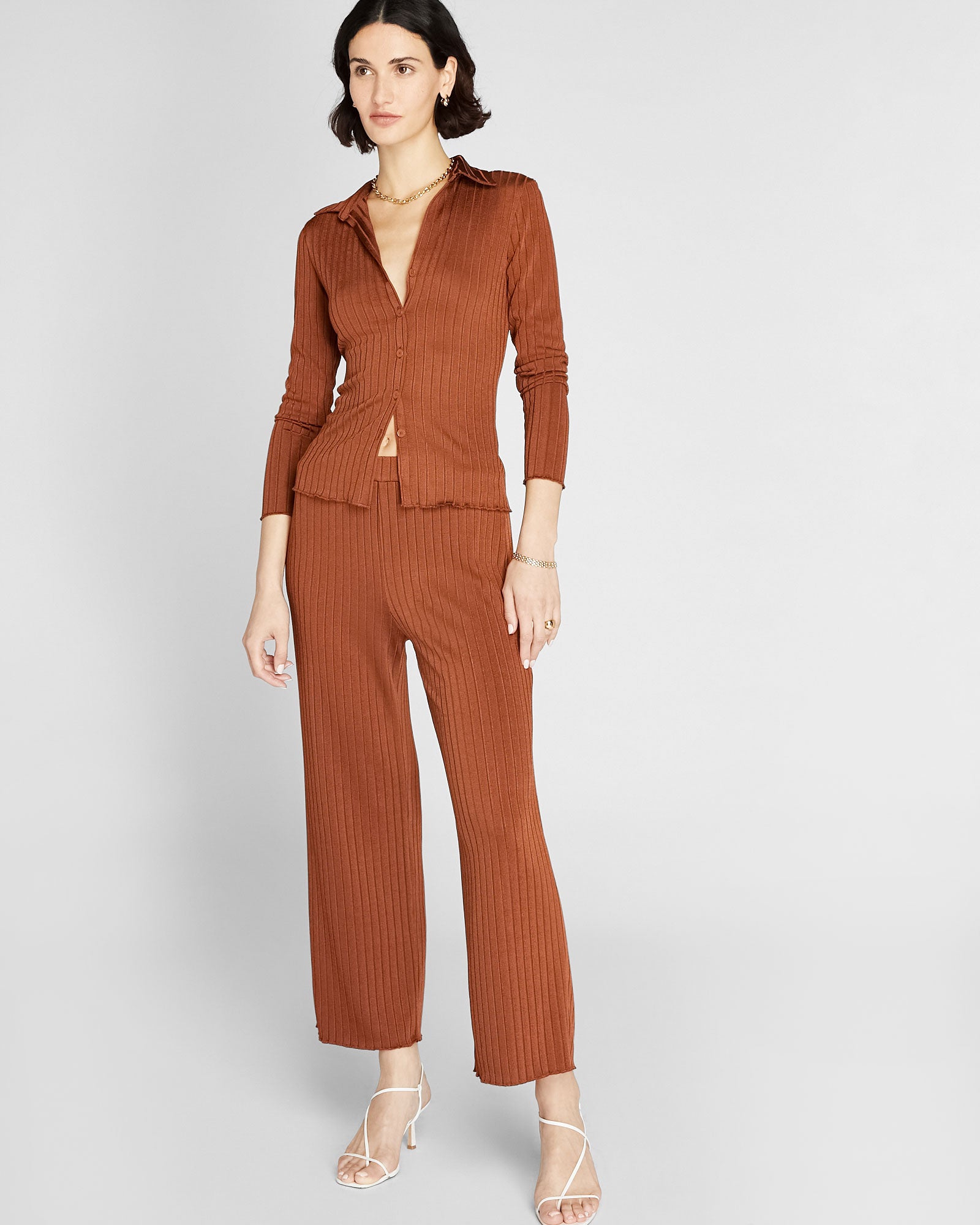 CLUB MONACO - Long-Sleeve Ribbed Cardi - Tortoise Amber