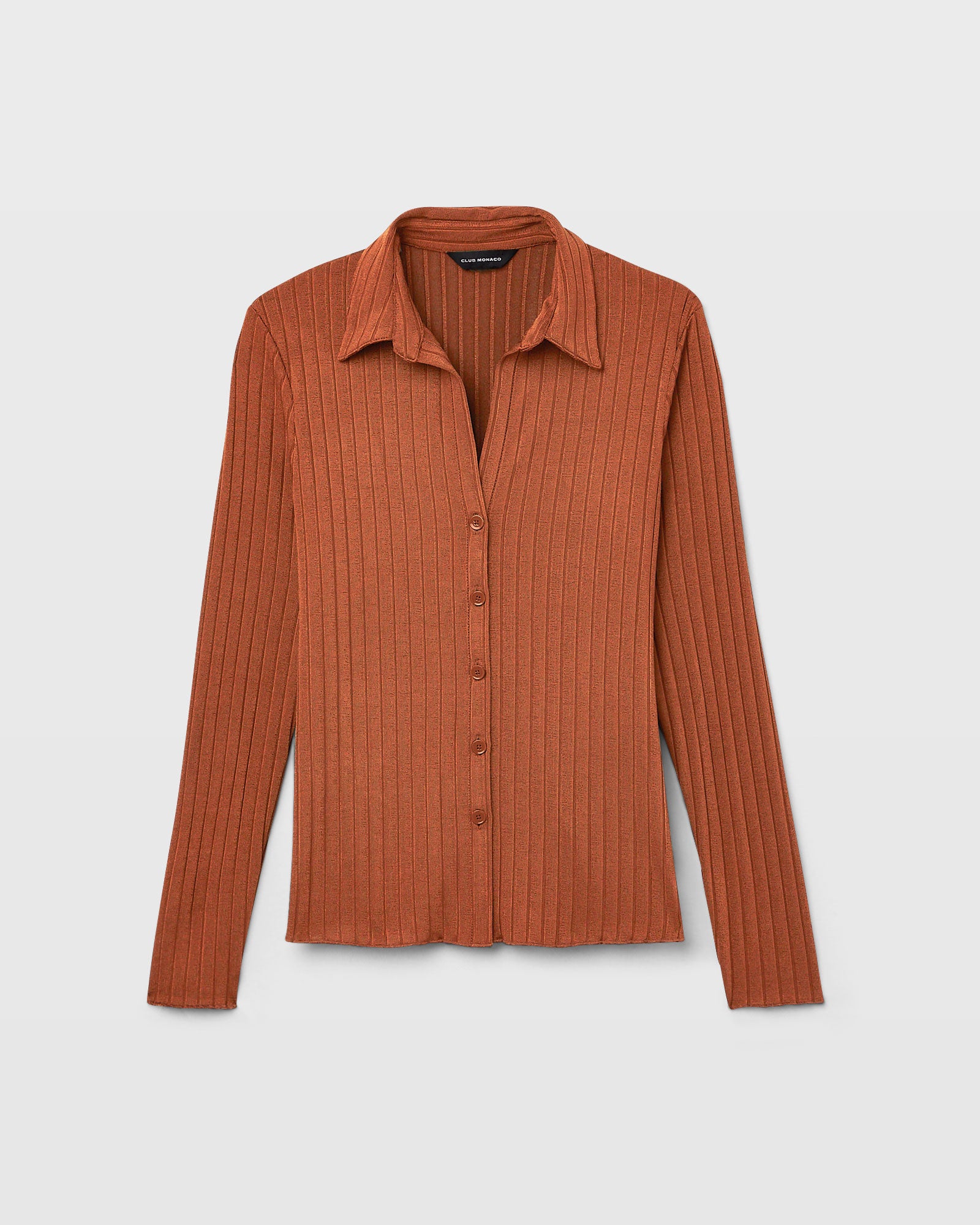 CLUB MONACO - Long-Sleeve Ribbed Cardi - Tortoise Amber