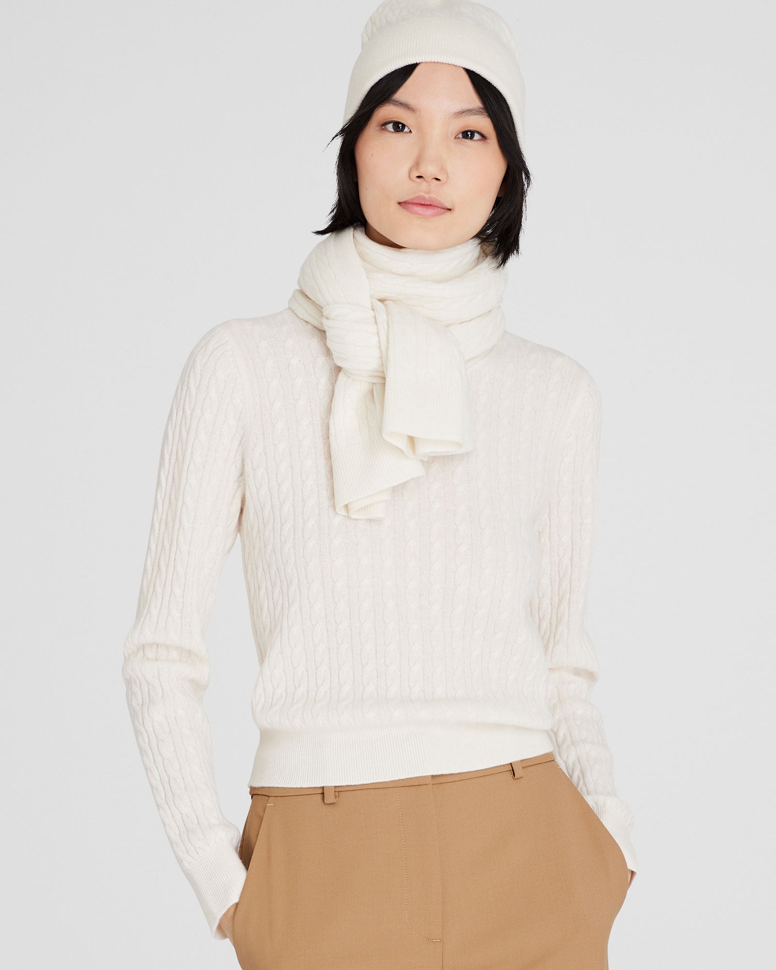 CLUB MONACO - Mini-Cable Cashmere Scarf - Off White