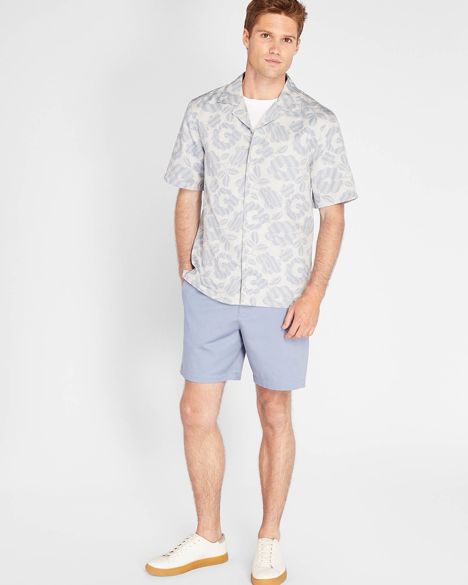 CLUB MONACO - Short Sleeve Camp Collar Floral Print Shirt - Blue Mix