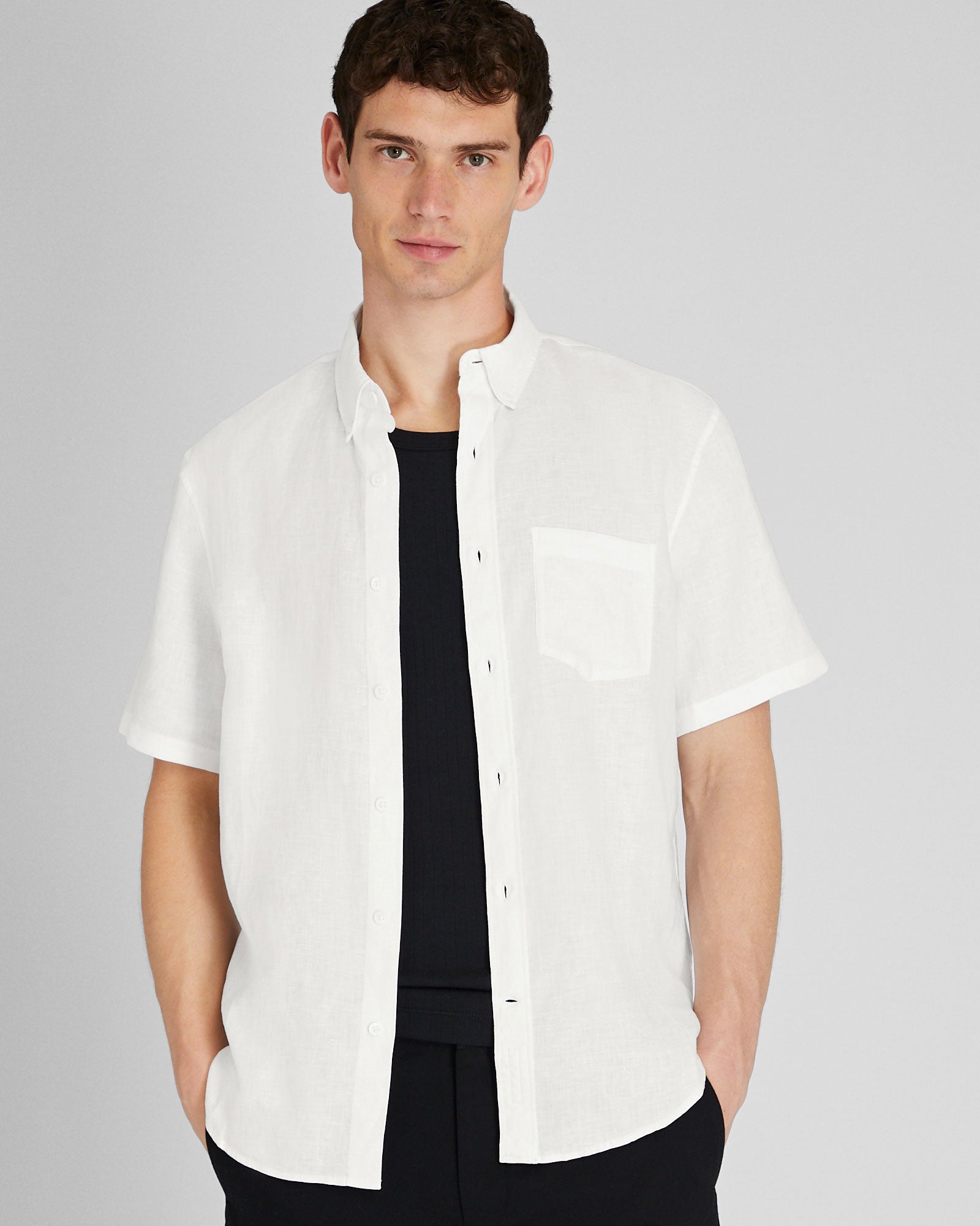 Men's White Short Sleeve Slim Linen Shirt