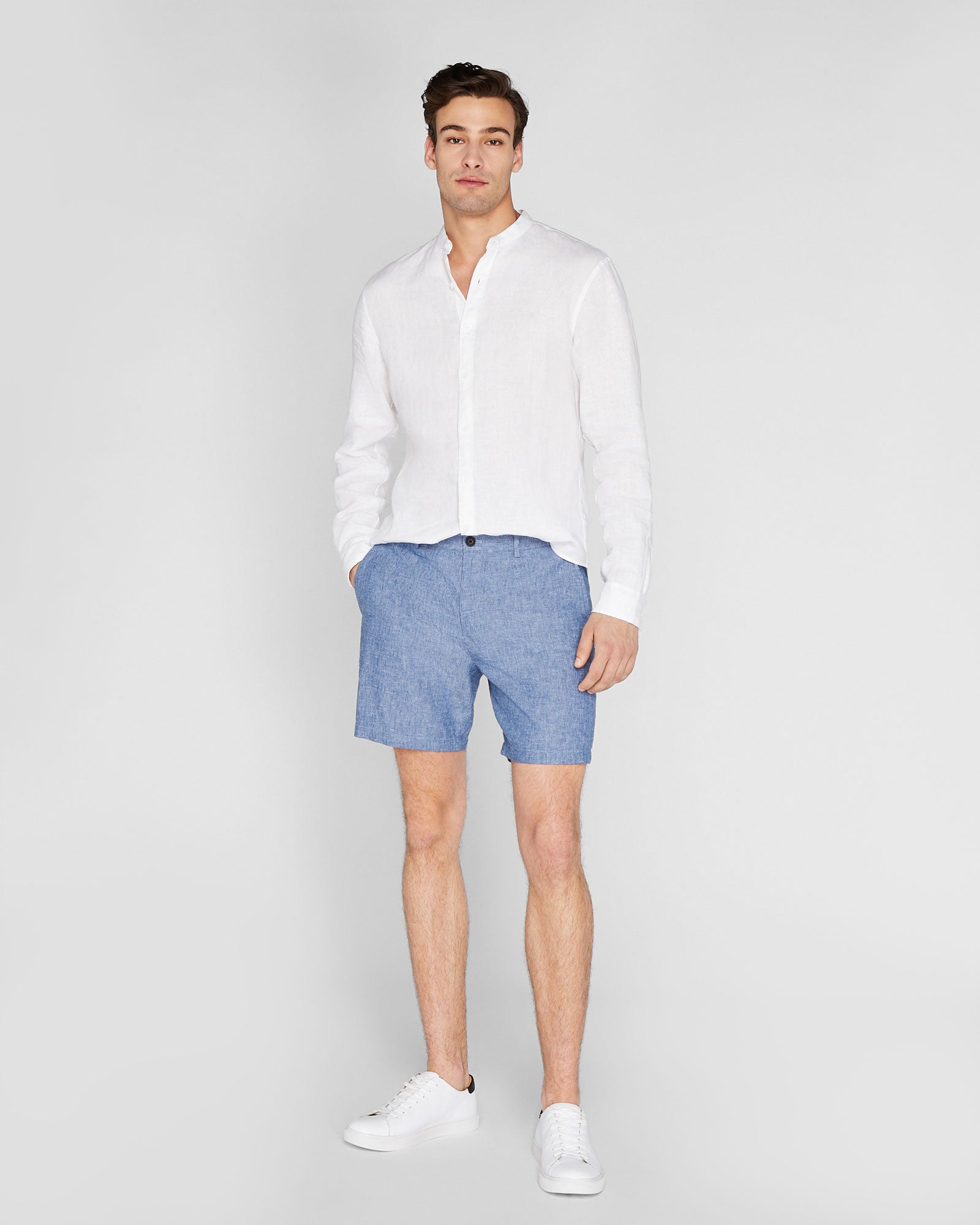 CLUB MONACO - Short chambray Baxter 18 cm (7 po) - Mélange Bleu